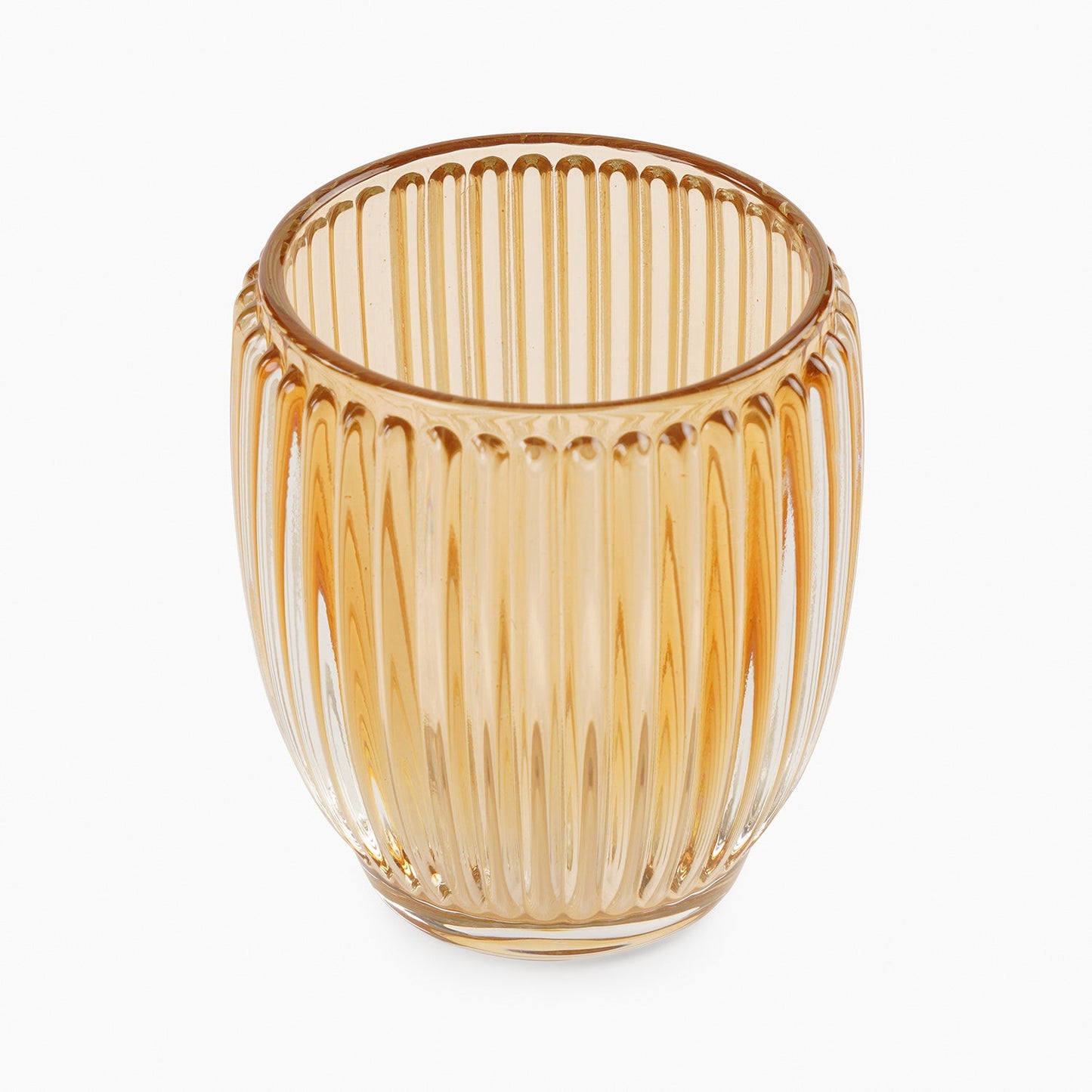 Set of 2 Light Amber Glass Ribbed Tealight Holders - Large