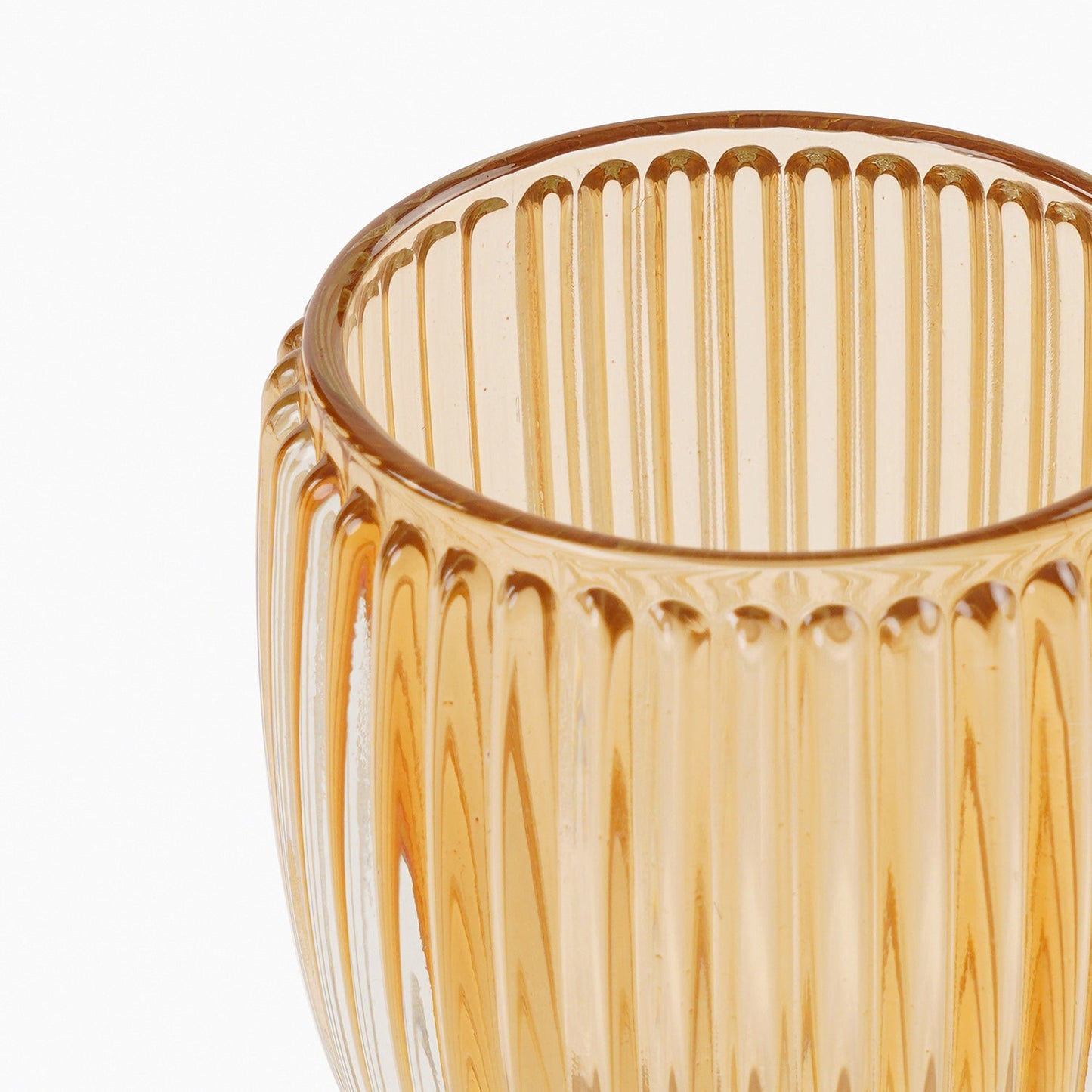 Set of 2 Light Amber Glass Ribbed Tealight Holders - Large