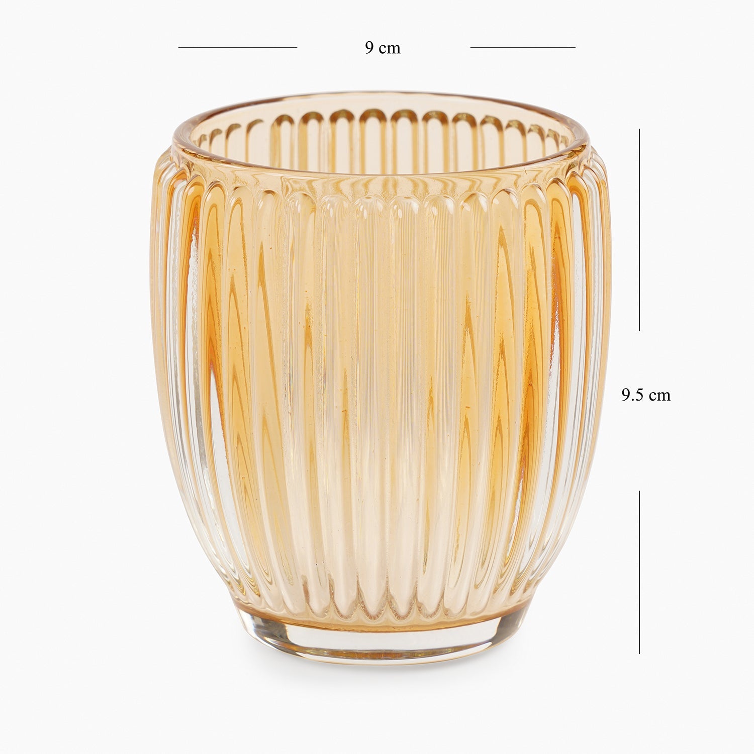 Set of 2 Light Amber Glass Ribbed Tealight Holders - Large