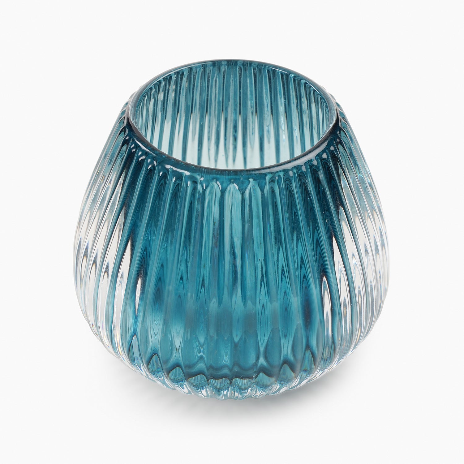 Teal Glass Ribbed Tealight Holder