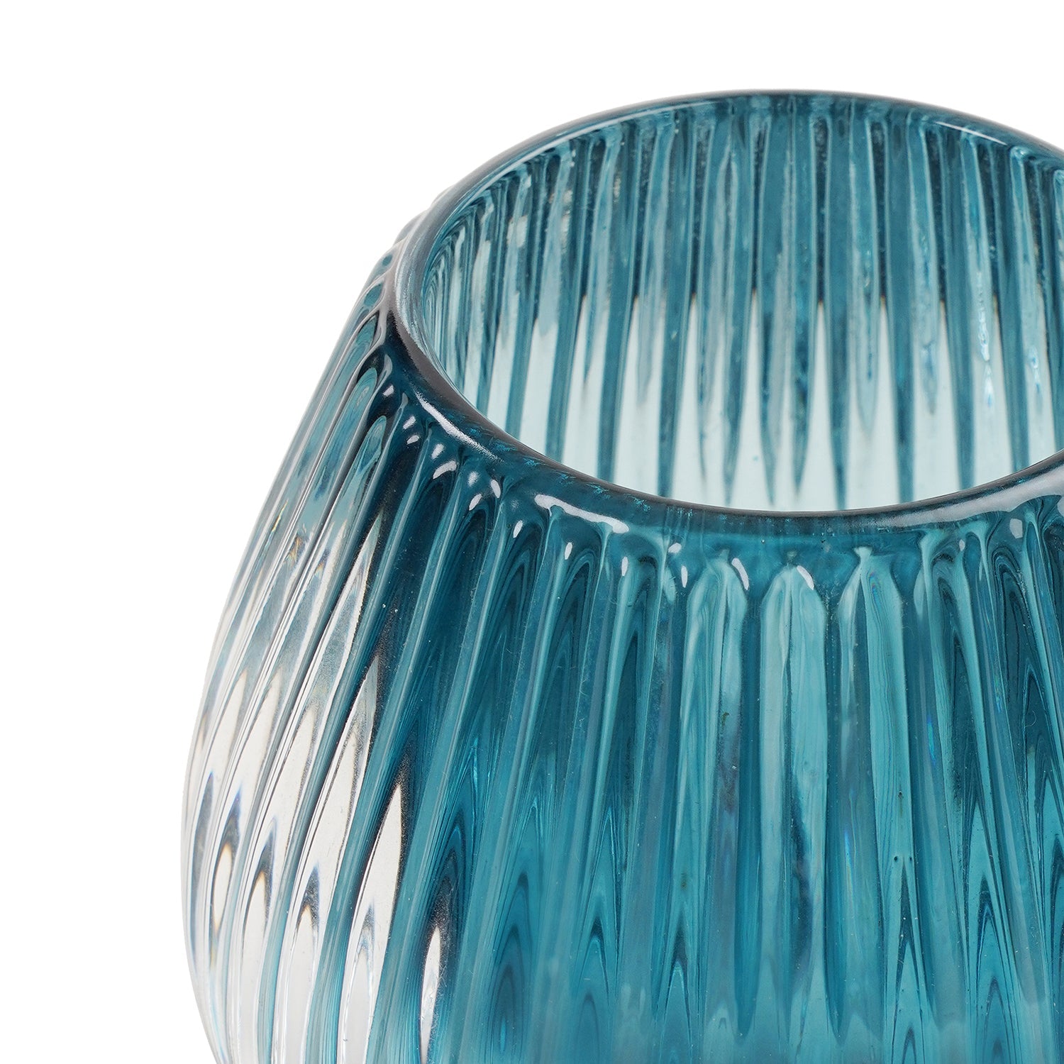 Teal Glass Ribbed Tealight Holder