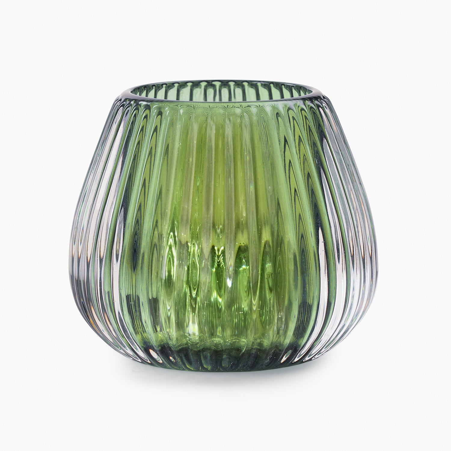 Dark Green Glass Ribbed Tealight Holder