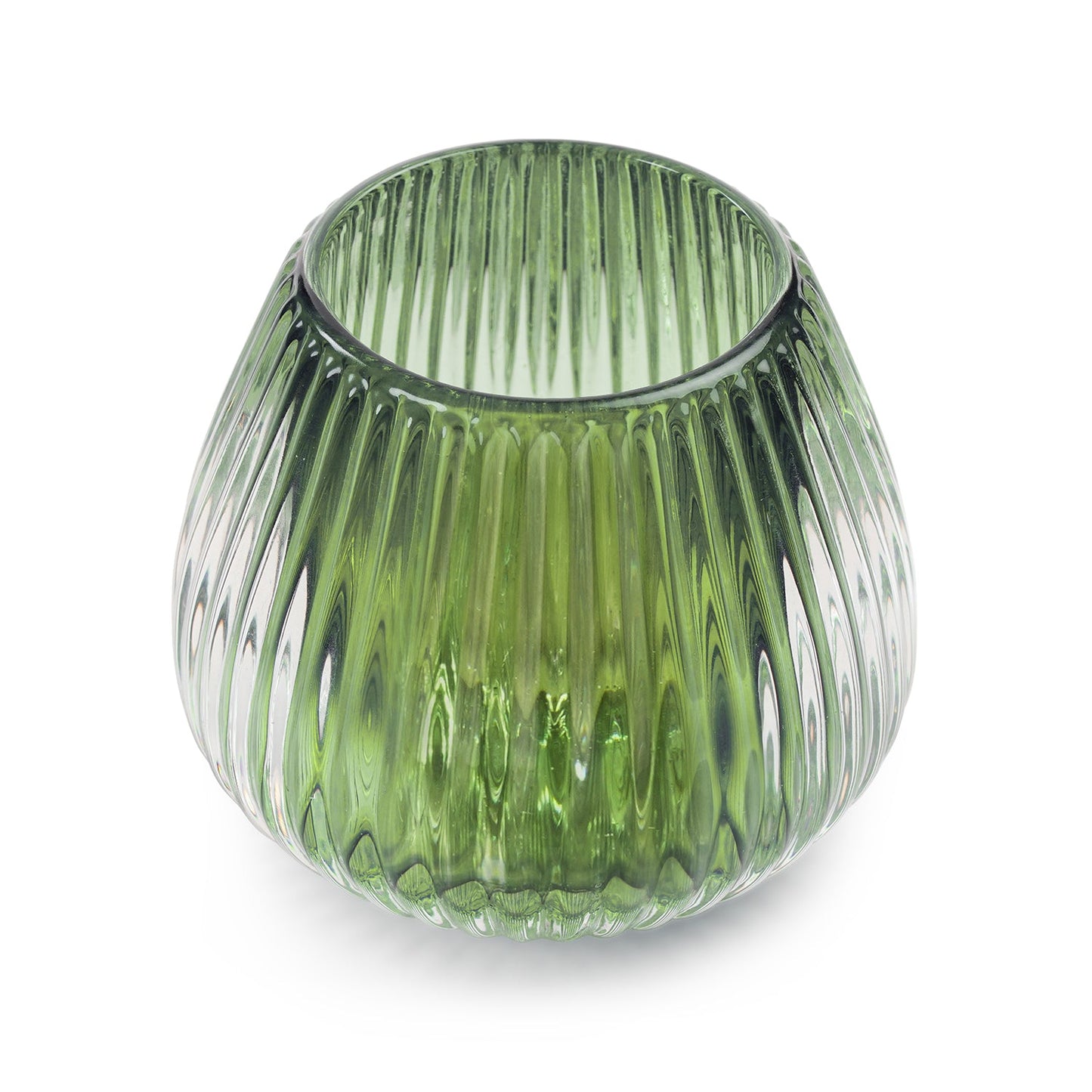 Dark Green Glass Ribbed Tealight Holder