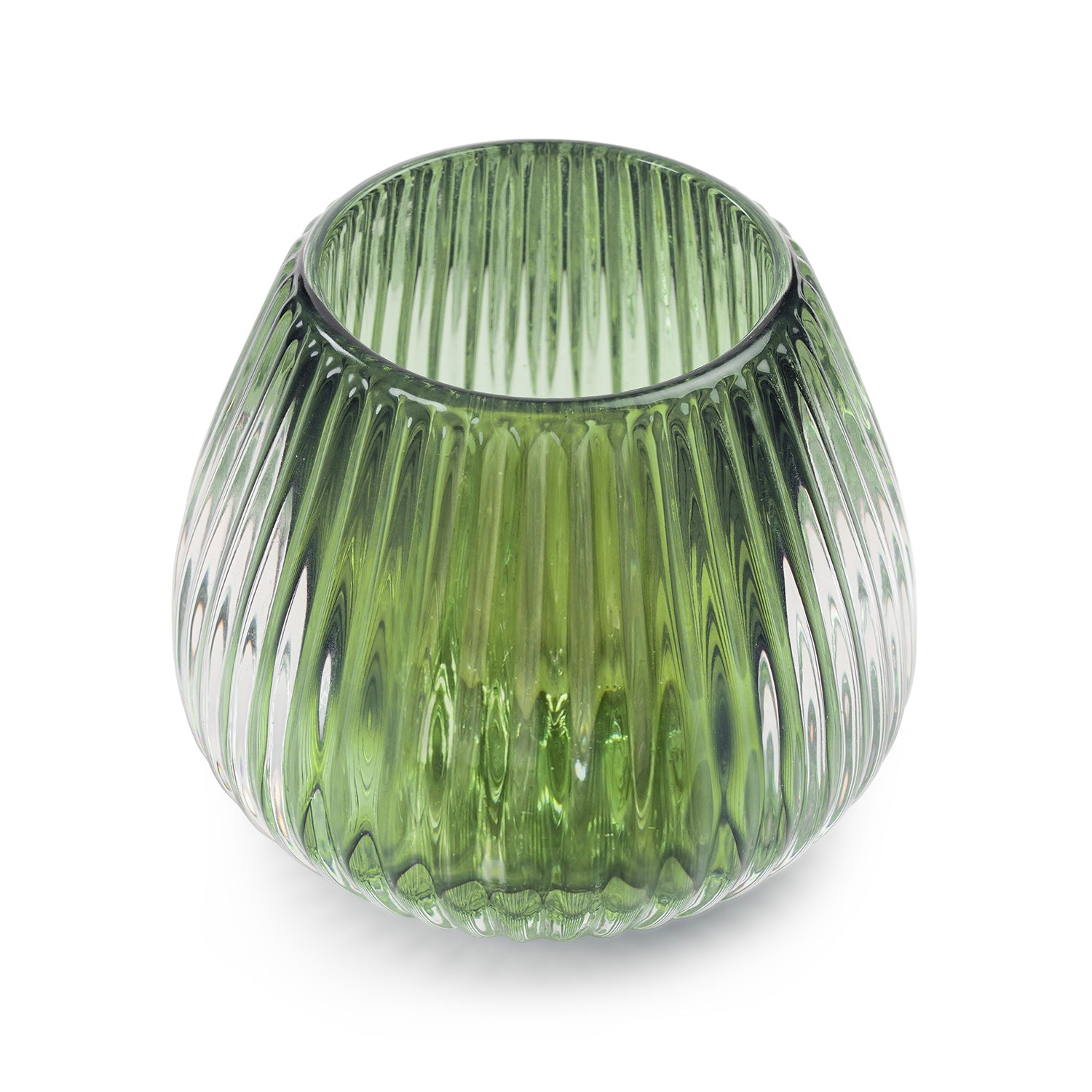Dark Green Glass Ribbed Tealight Holder