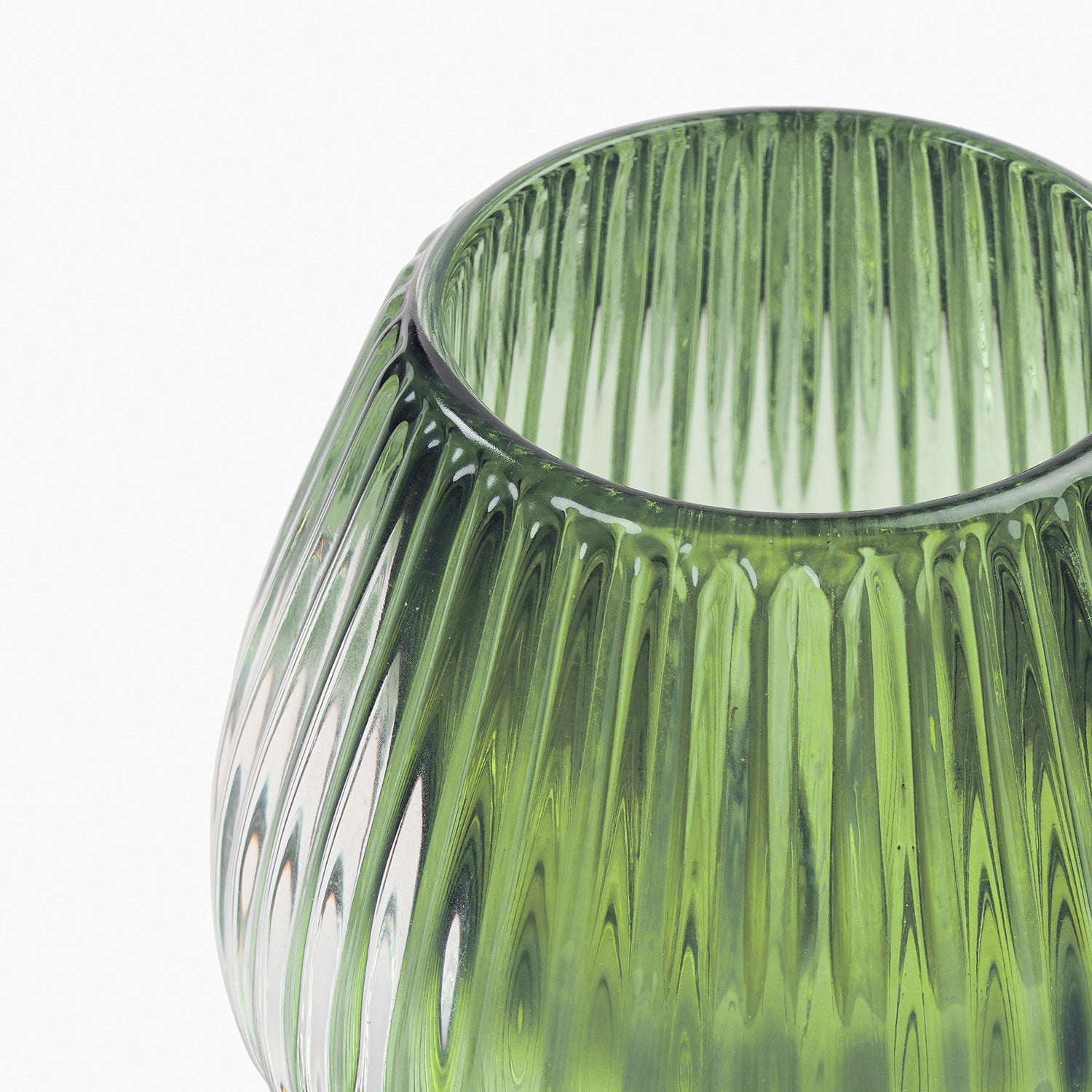 Dark Green Glass Ribbed Tealight Holder