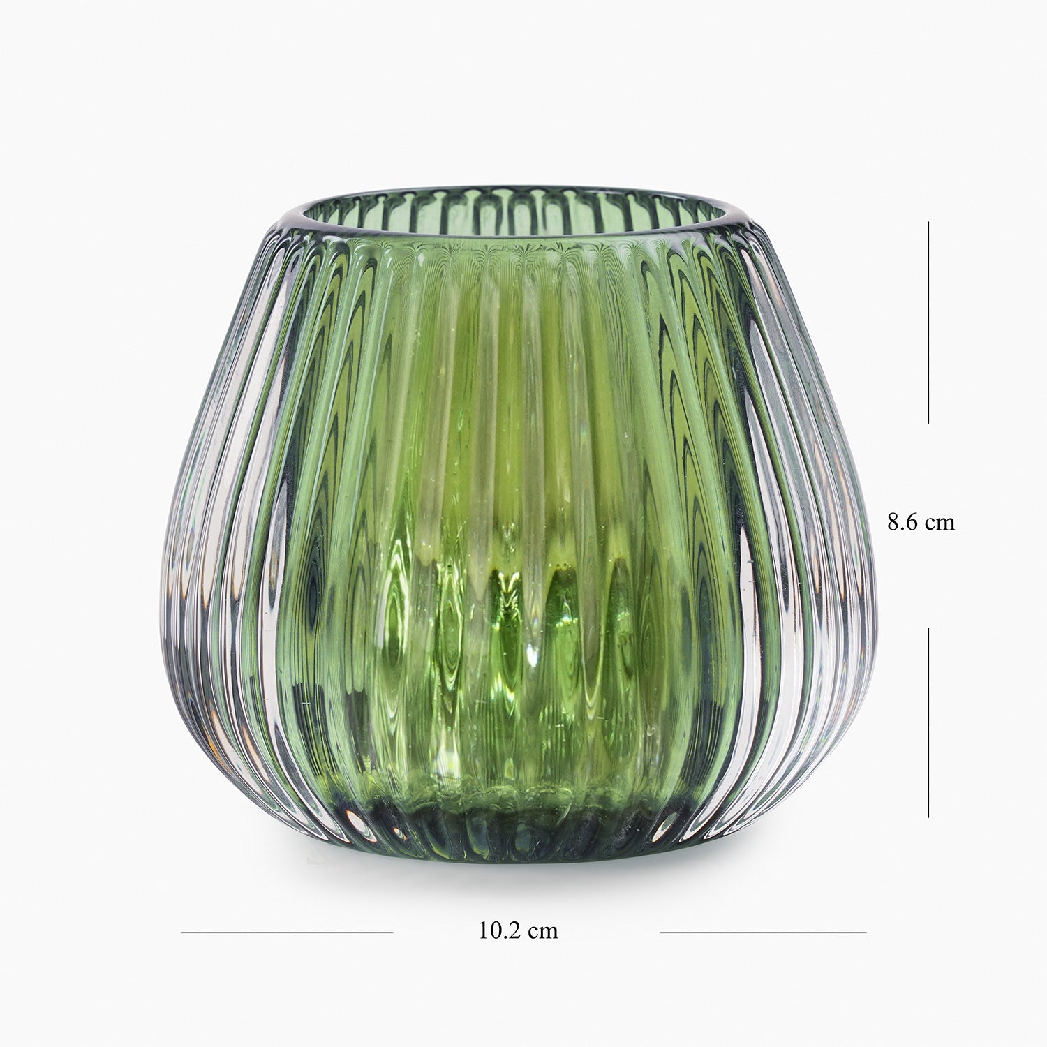 Dark Green Glass Ribbed Tealight Holder