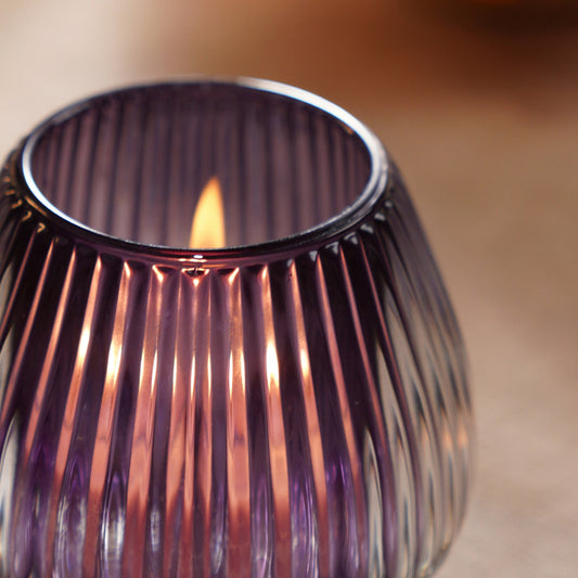 Purple Glass Ribbed Tealight Holder
