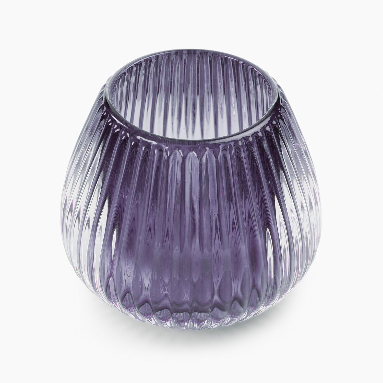 Purple Glass Ribbed Tealight Holder