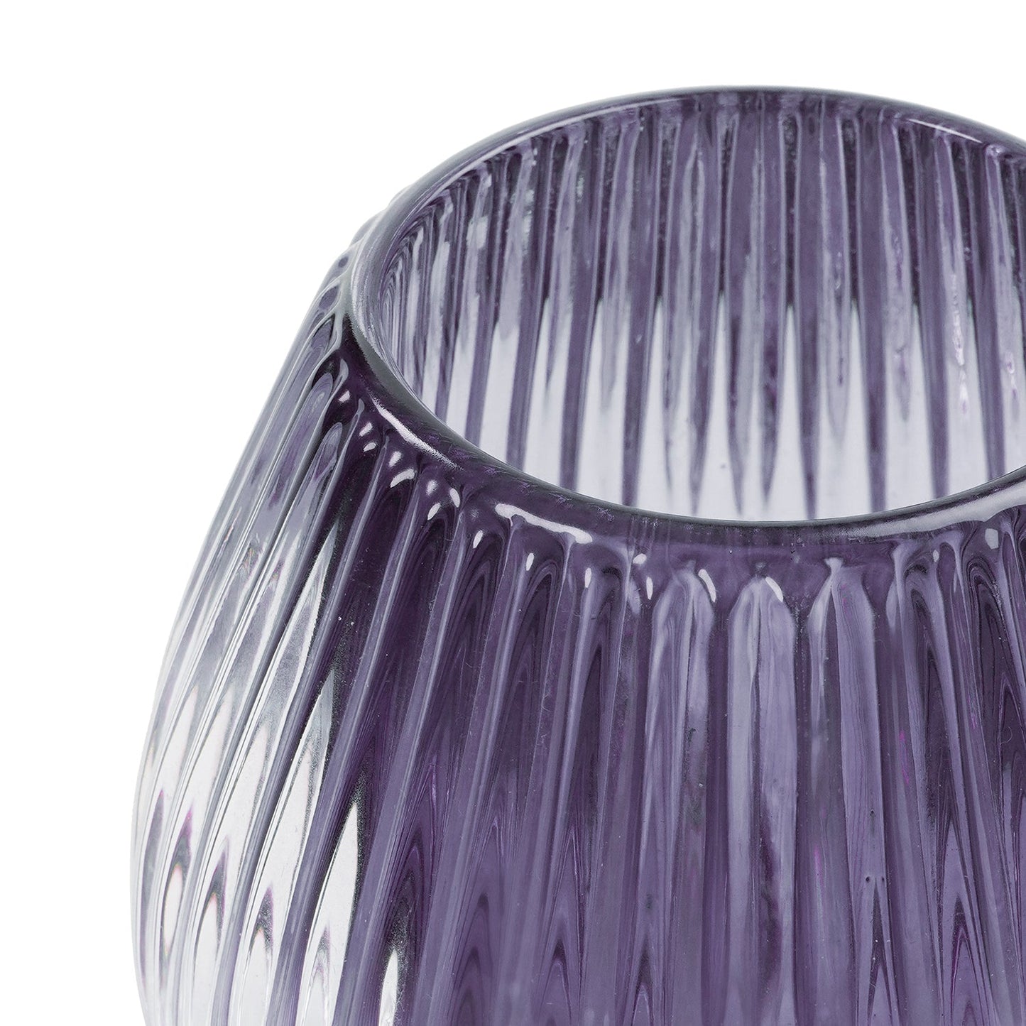 Purple Glass Ribbed Tealight Holder