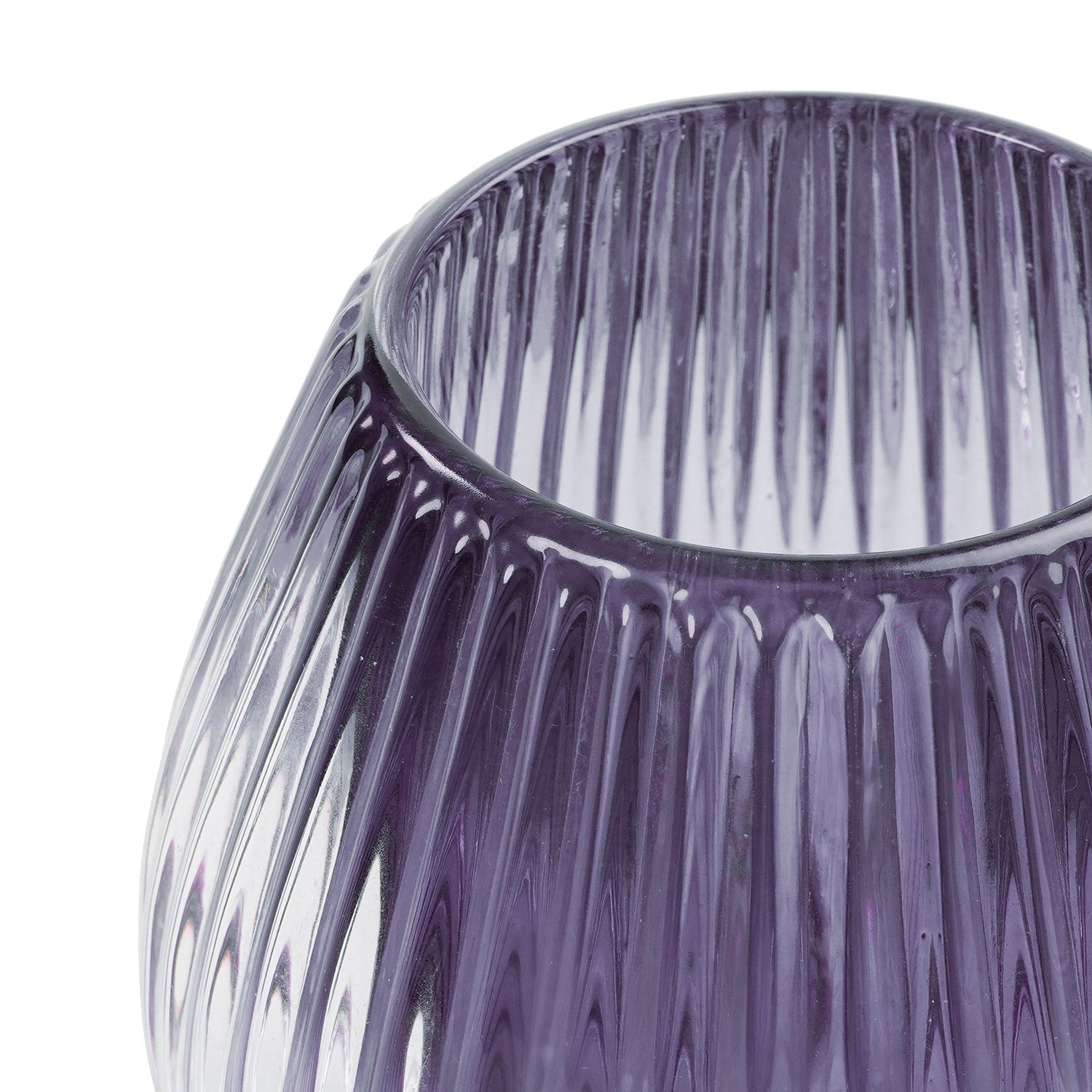 Purple Glass Ribbed Tealight Holder
