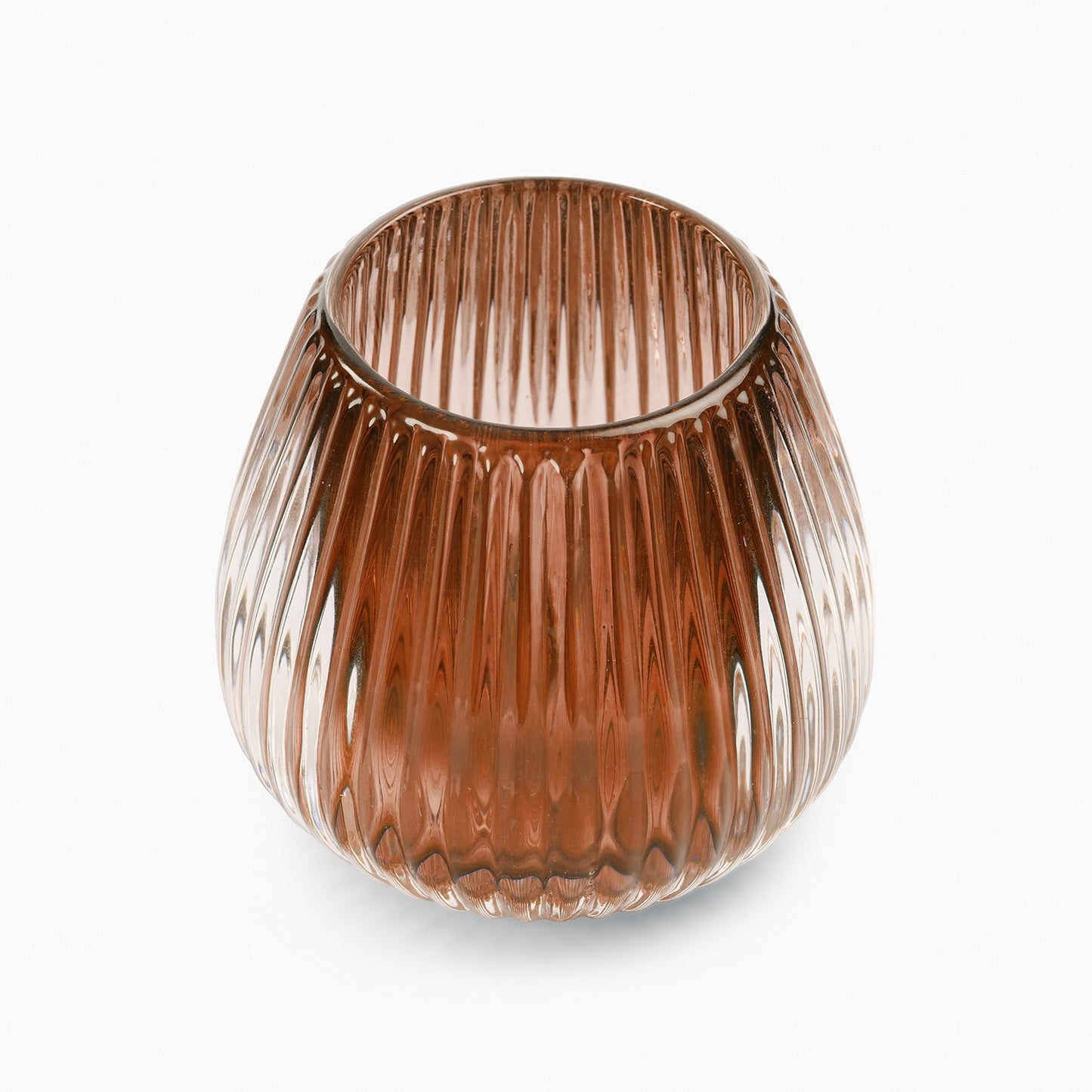 Set of 2 Dark Amber Ribbed Tealight Holders