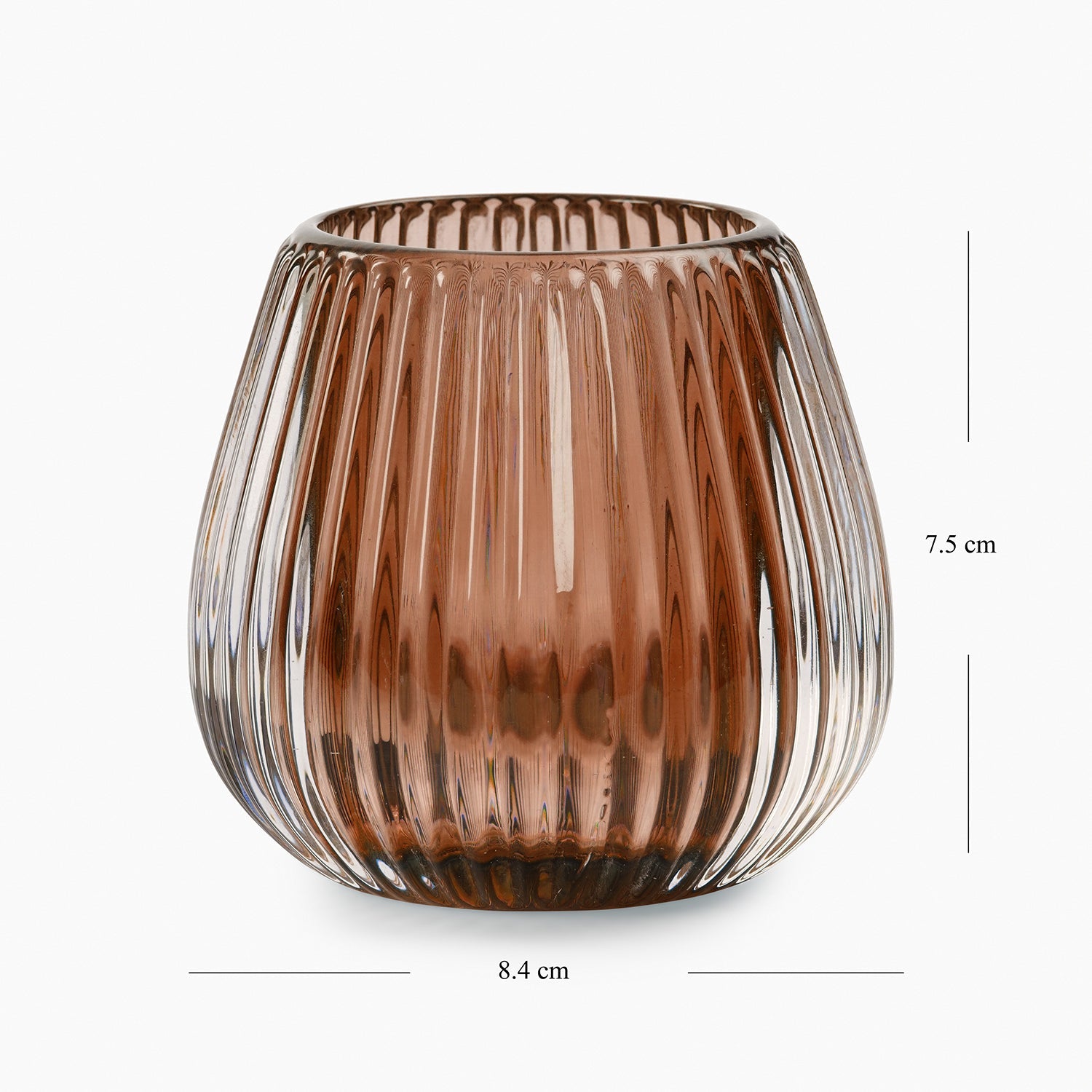 Set of 2 Dark Amber Ribbed Tealight Holders