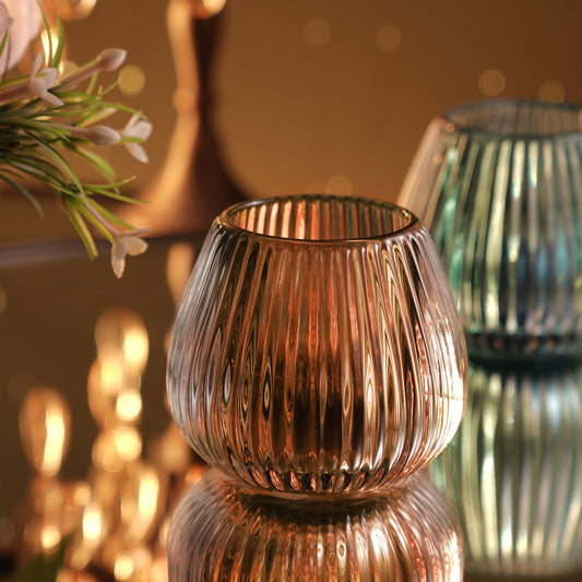 Light Amber Glass Ribbed Tealight Holder
