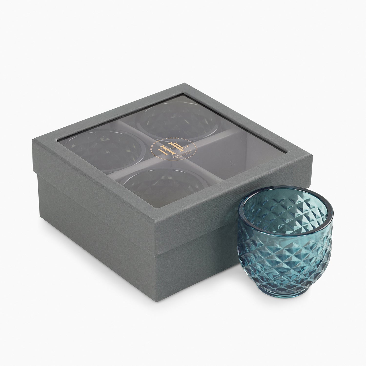 Set of 4 Teal Diamond Cut Tealight Holders