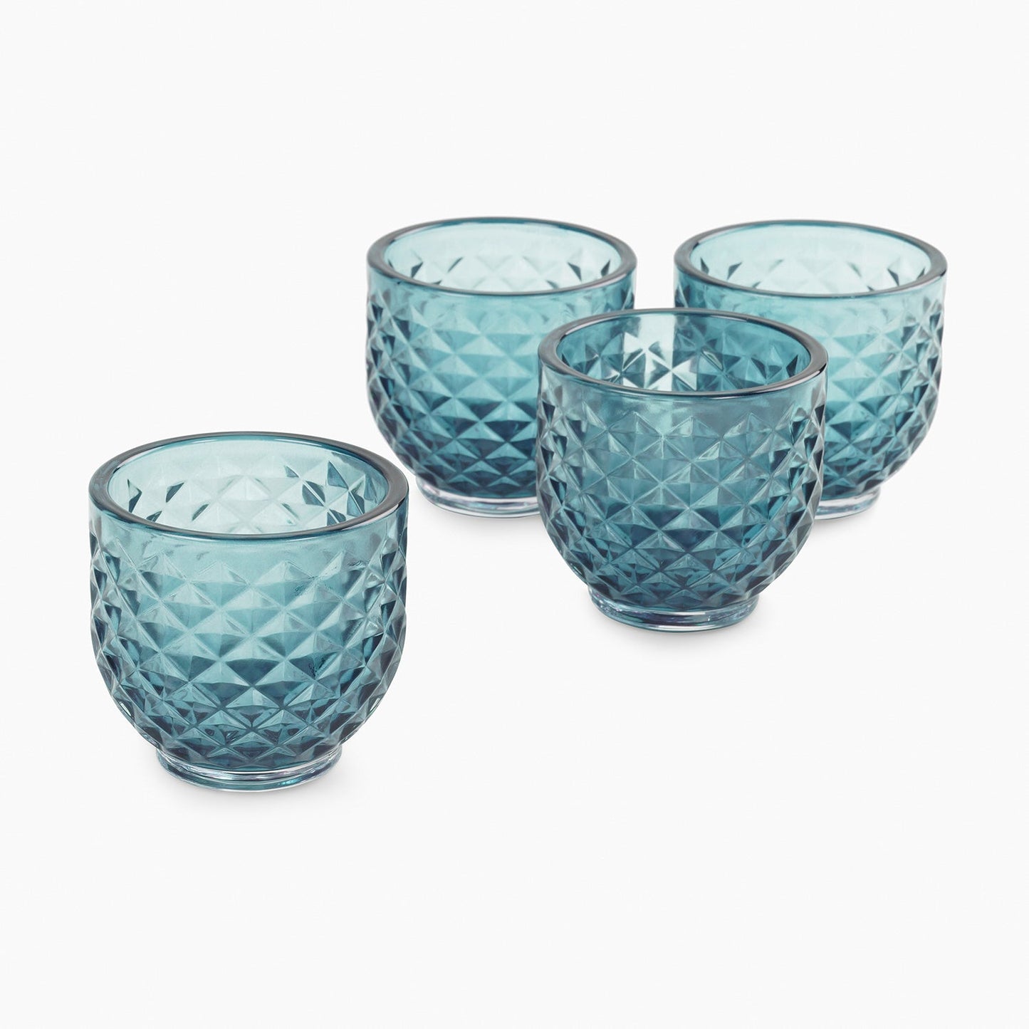 Set of 4 Teal Diamond Cut Tealight Holders