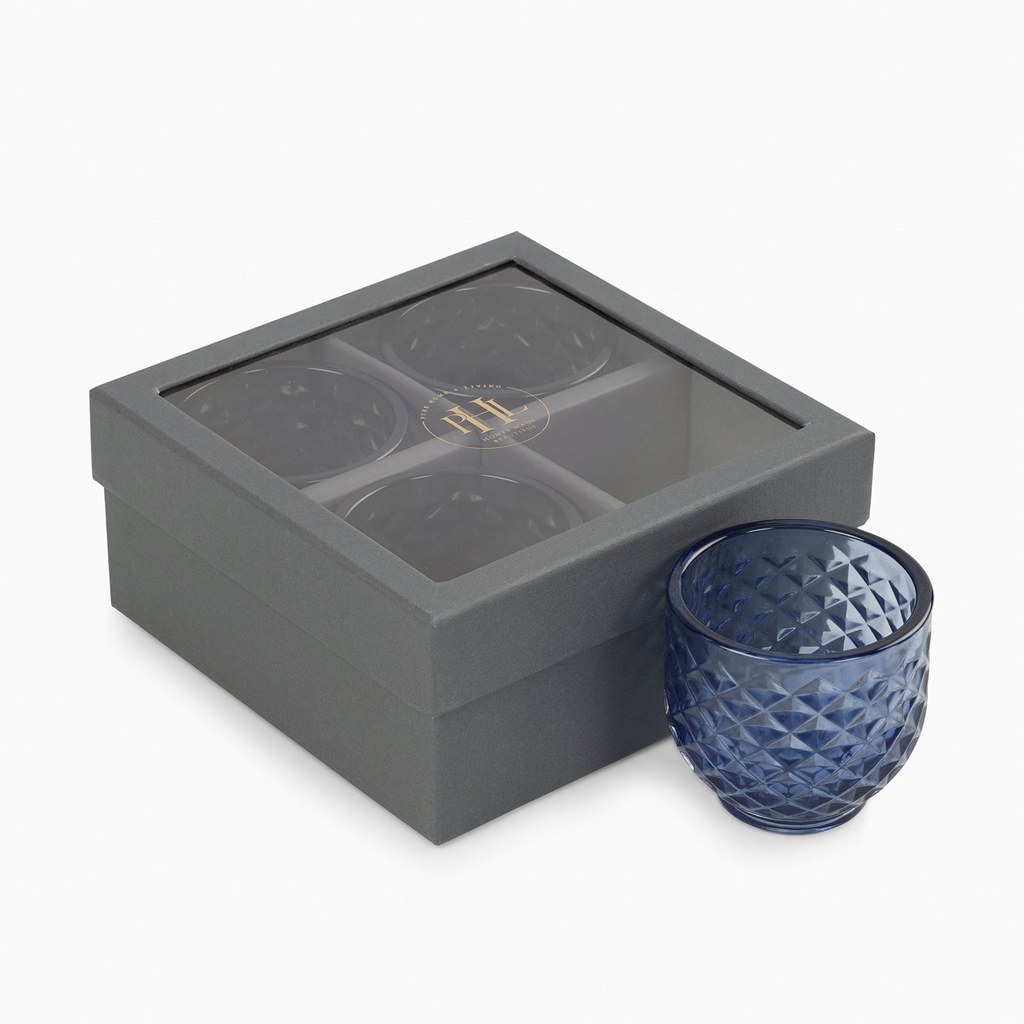 Set of 4 Blue Diamond Cut Tealight Holders