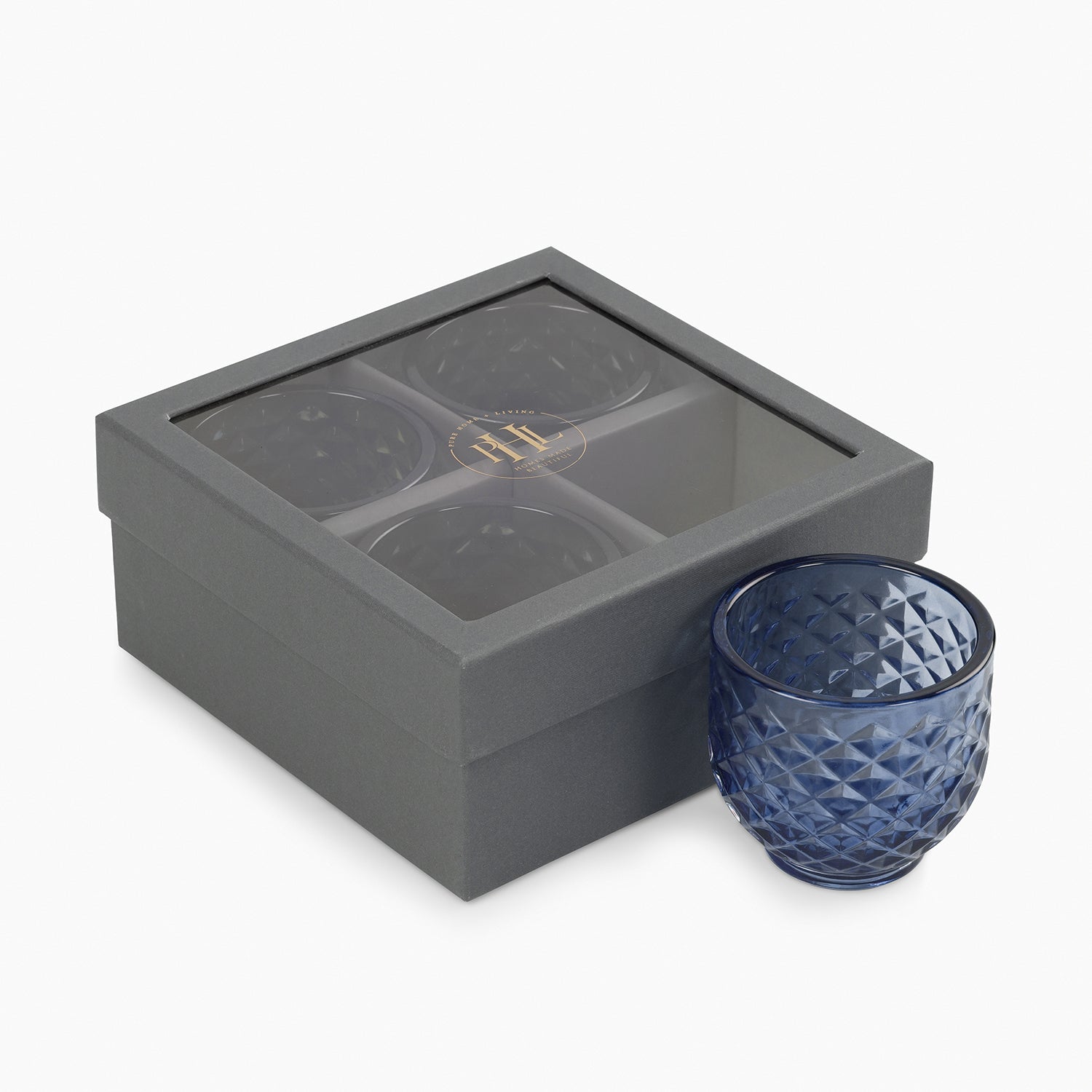 Set of 4 Blue Diamond Cut Tealight Holders