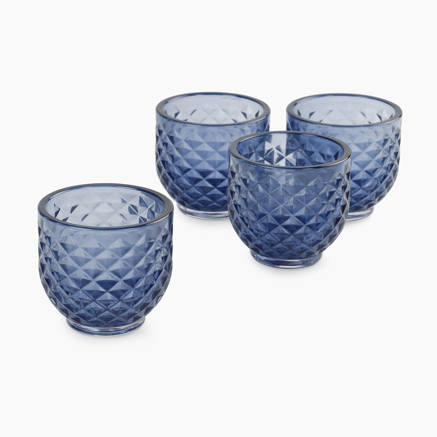 Set of 4 Blue Diamond Cut Tealight Holders