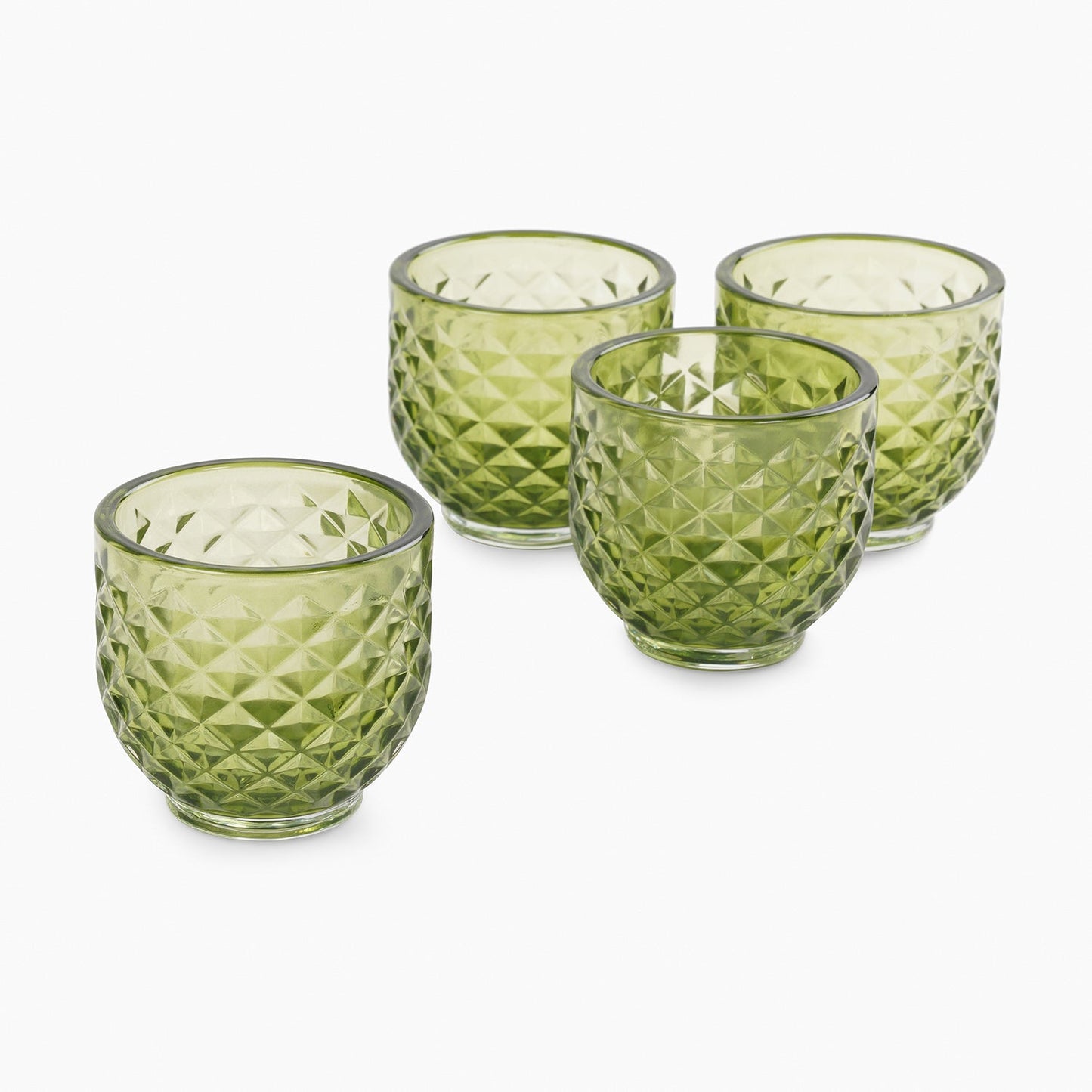Set of 4 Green Diamond Cut Tealight Holders