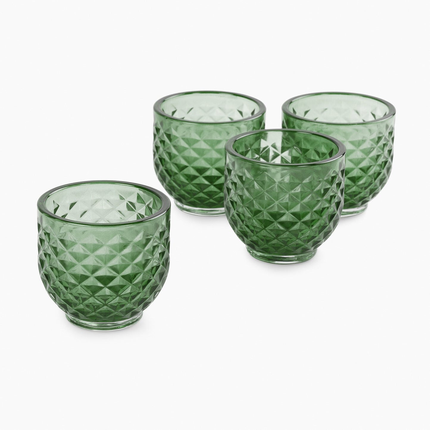 Set of 4 Dark Green Diamond Cut Tealight Holders