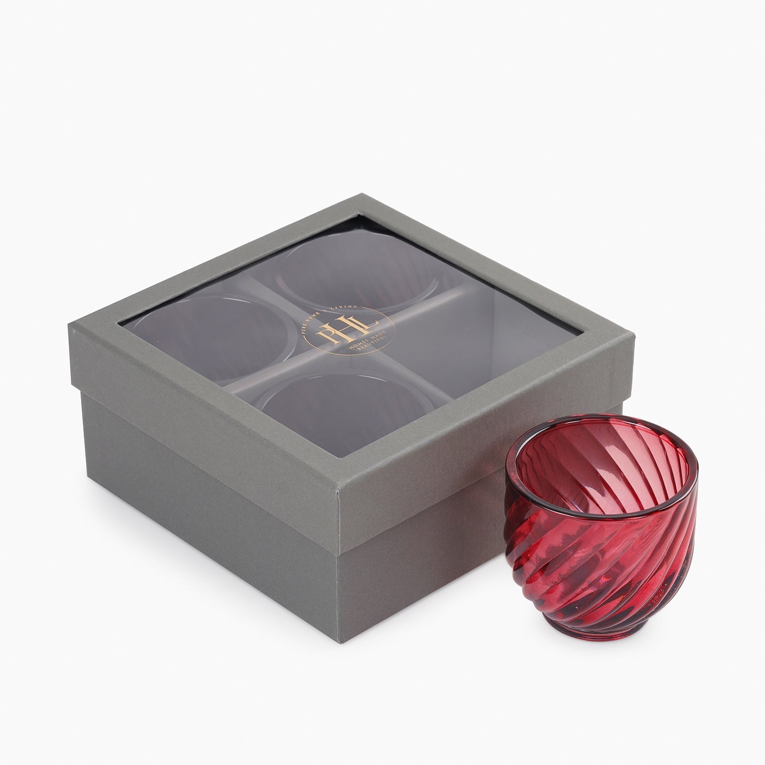 Set of 4 Red Swirl Cut Tealight Holders