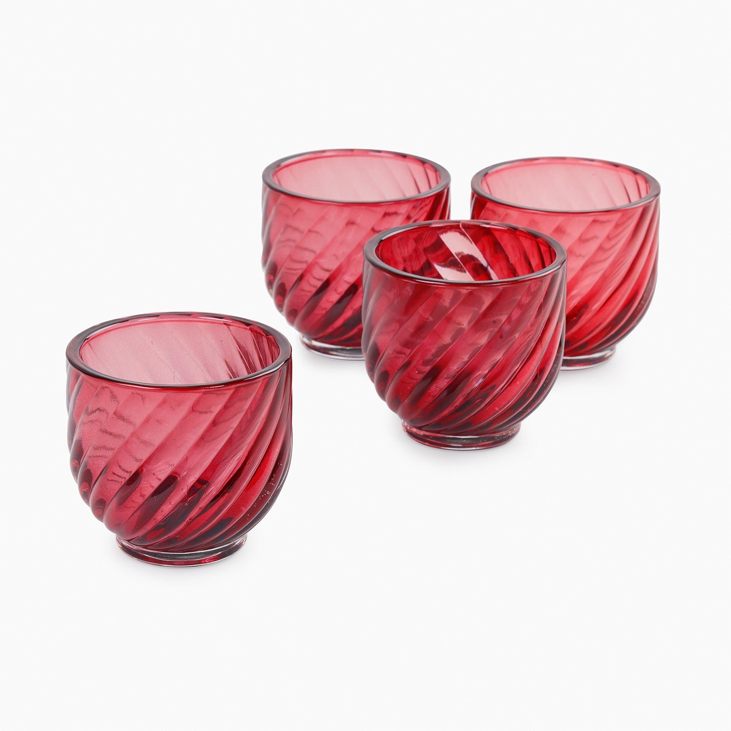 Set of 4 Red Swirl Cut Tealight Holders