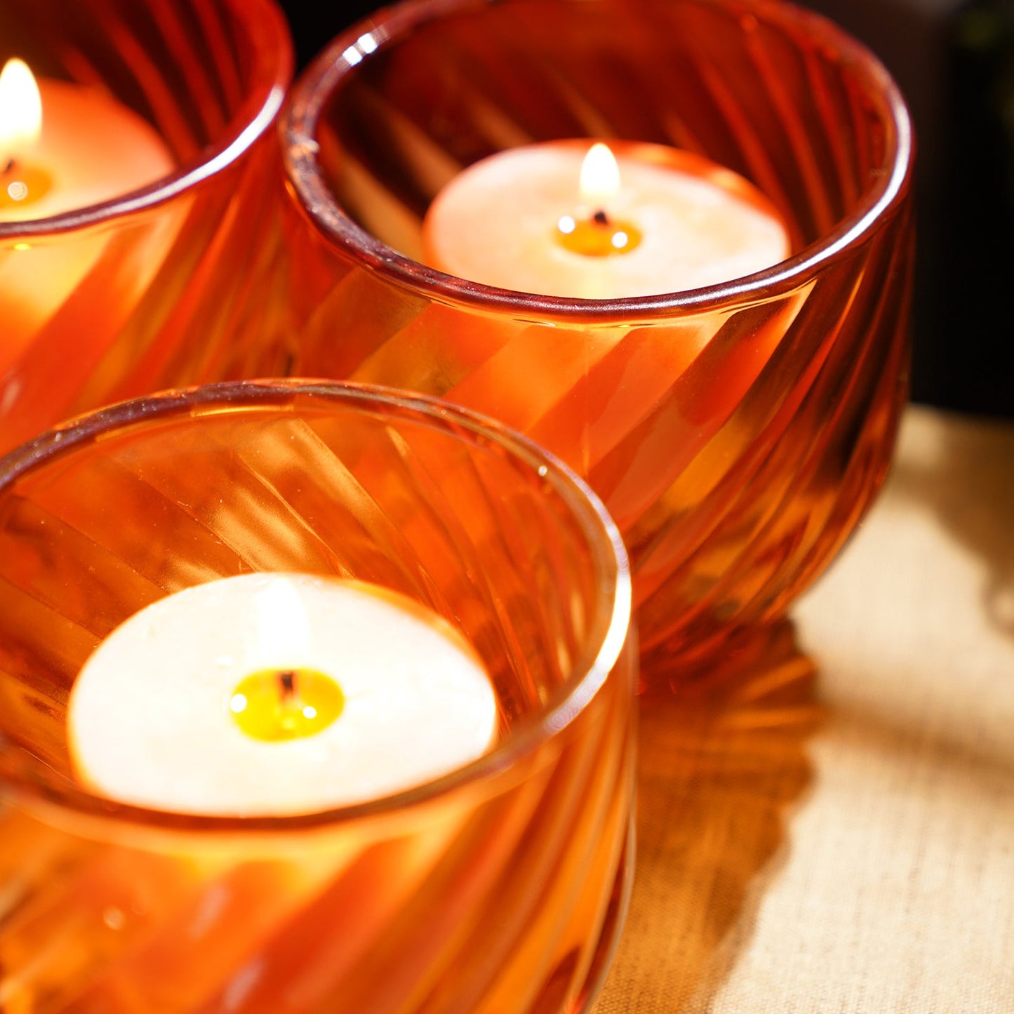 Set of 4 Orange Swirl Cut Tealight Holders