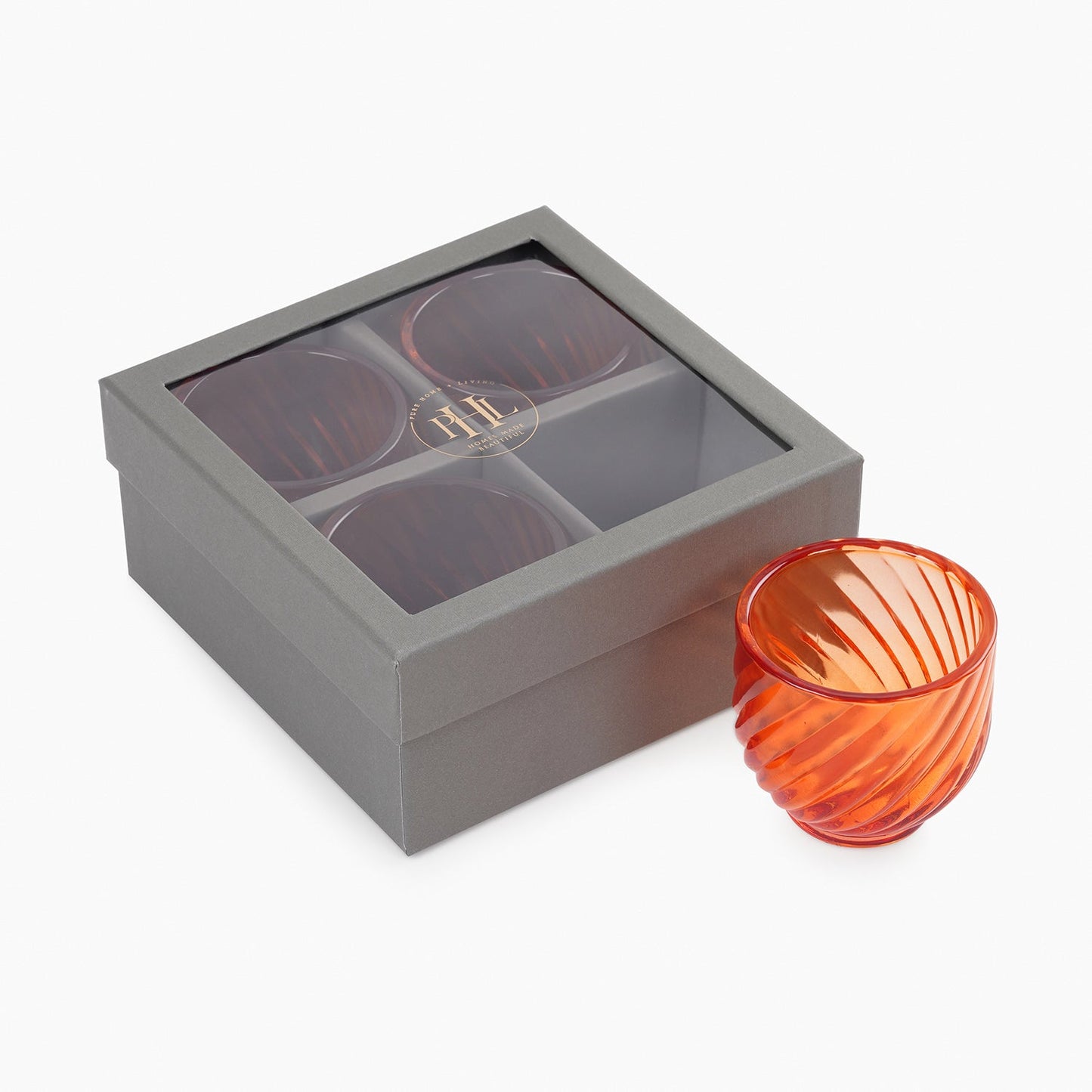 Set of 4 Orange Swirl Cut Tealight Holders