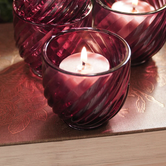 Set of 4 Old Rose Swirl Cut Tealight Holders