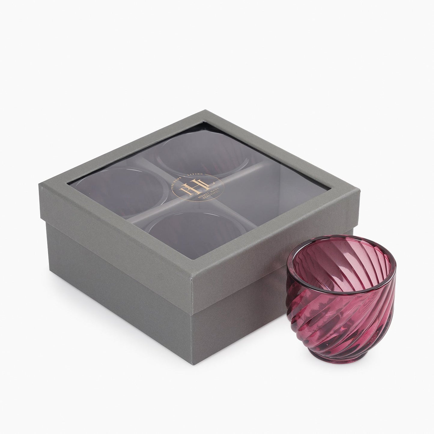 Set of 4 Old Rose Swirl Cut Tealight Holders