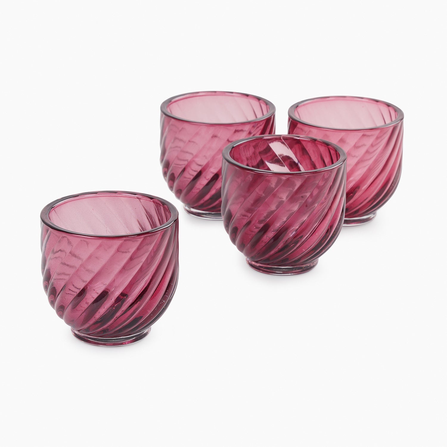 Set of 4 Old Rose Swirl Cut Tealight Holders