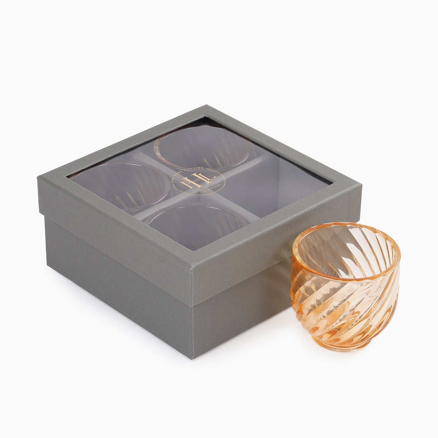 Set of 4 Light Amber Swirl Cut Tealight Holders
