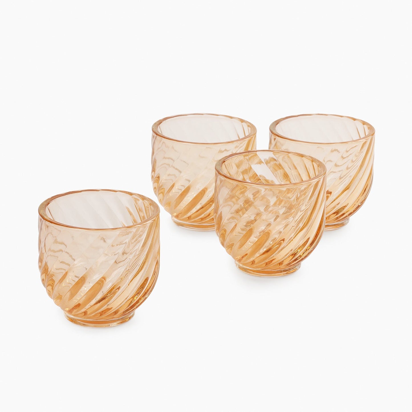 Set of 4 Light Amber Swirl Cut Tealight Holders