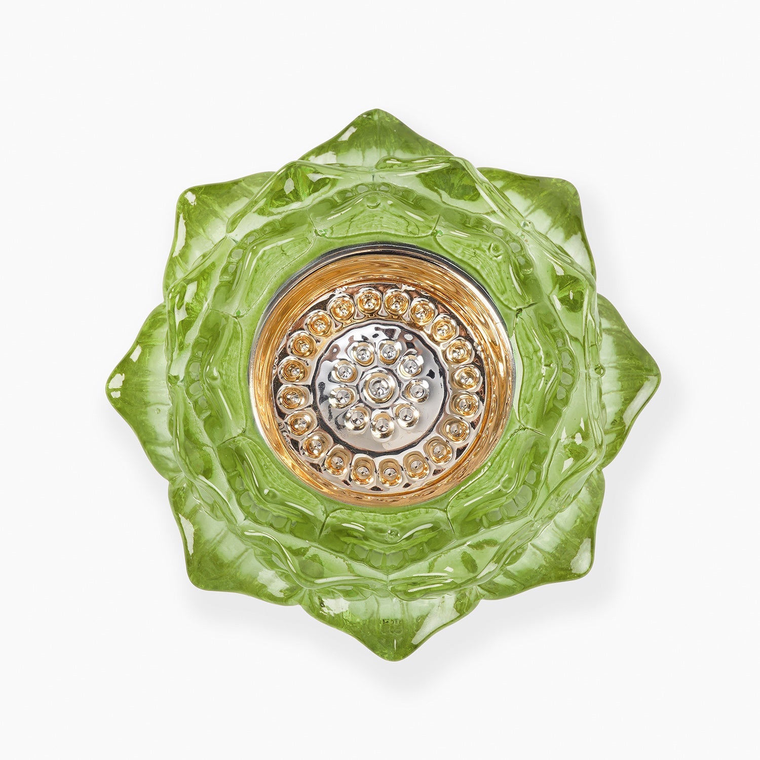 Set of 2 Green Glass Floral Shaped Tealight Holders