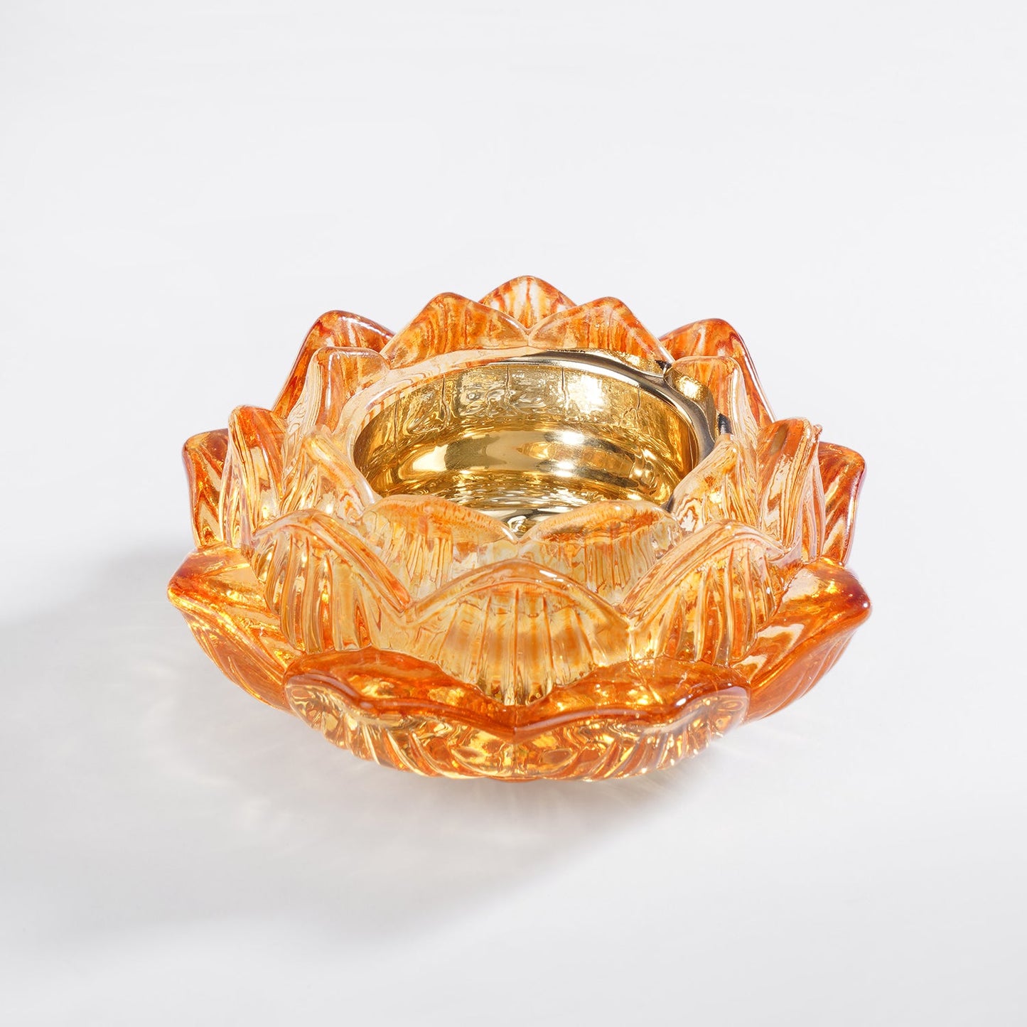 Set of 2 Orange Glass Floral Shaped Tealight Holders