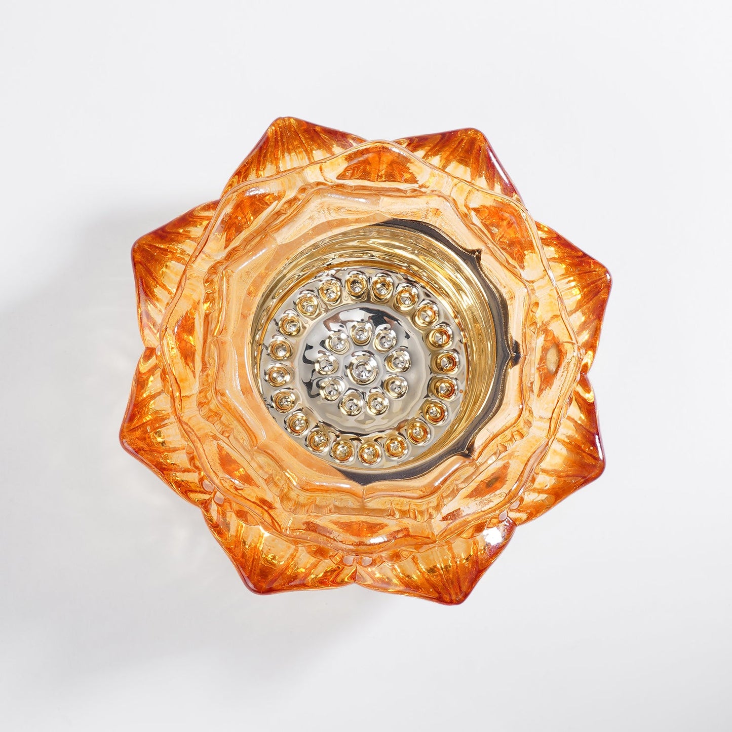 Set of 2 Orange Glass Floral Shaped Tealight Holders