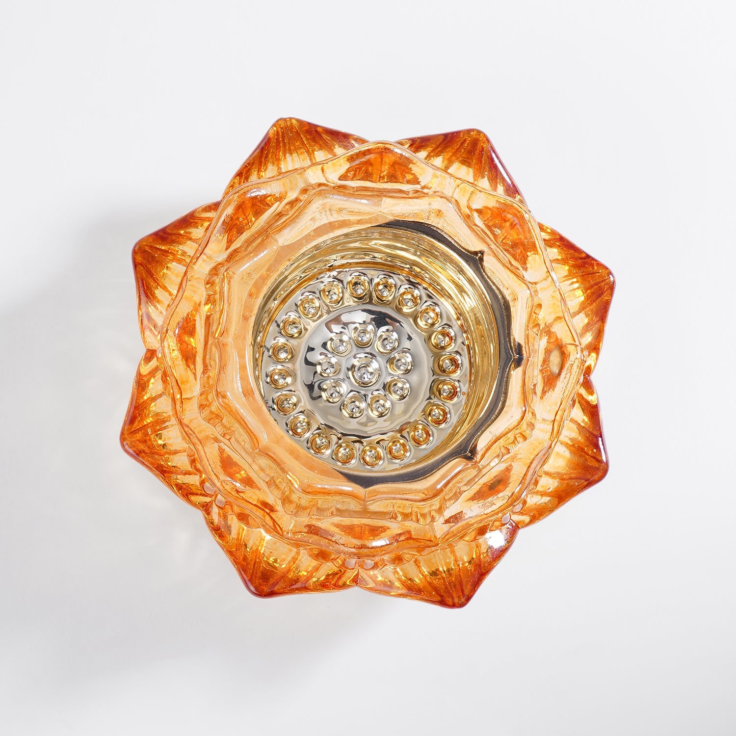 Set of 2 Orange Glass Floral Shaped Tealight Holders