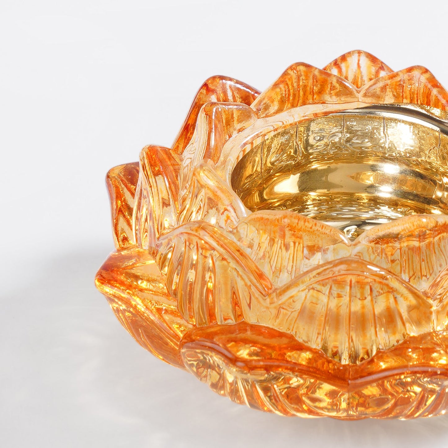Set of 2 Orange Glass Floral Shaped Tealight Holders