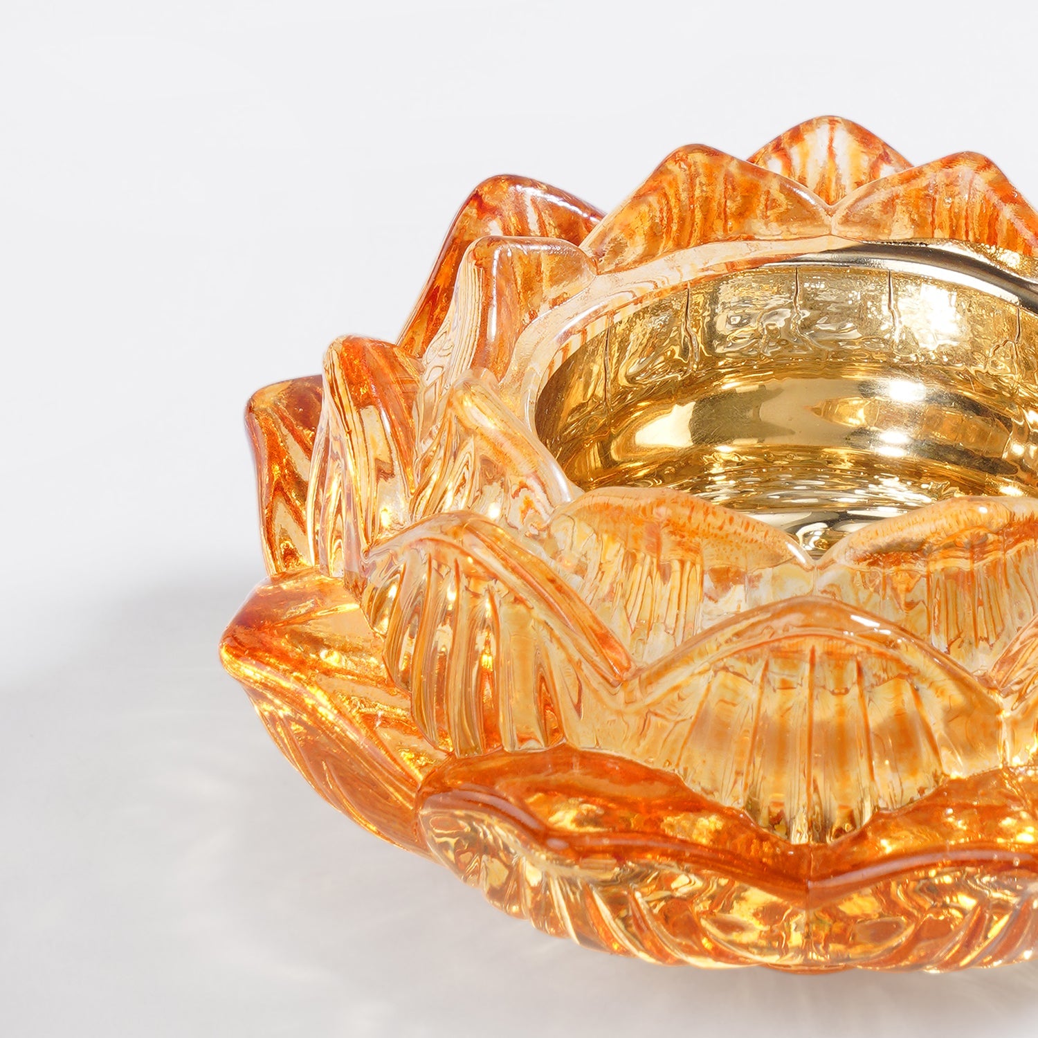 Set of 2 Orange Glass Floral Shaped Tealight Holders