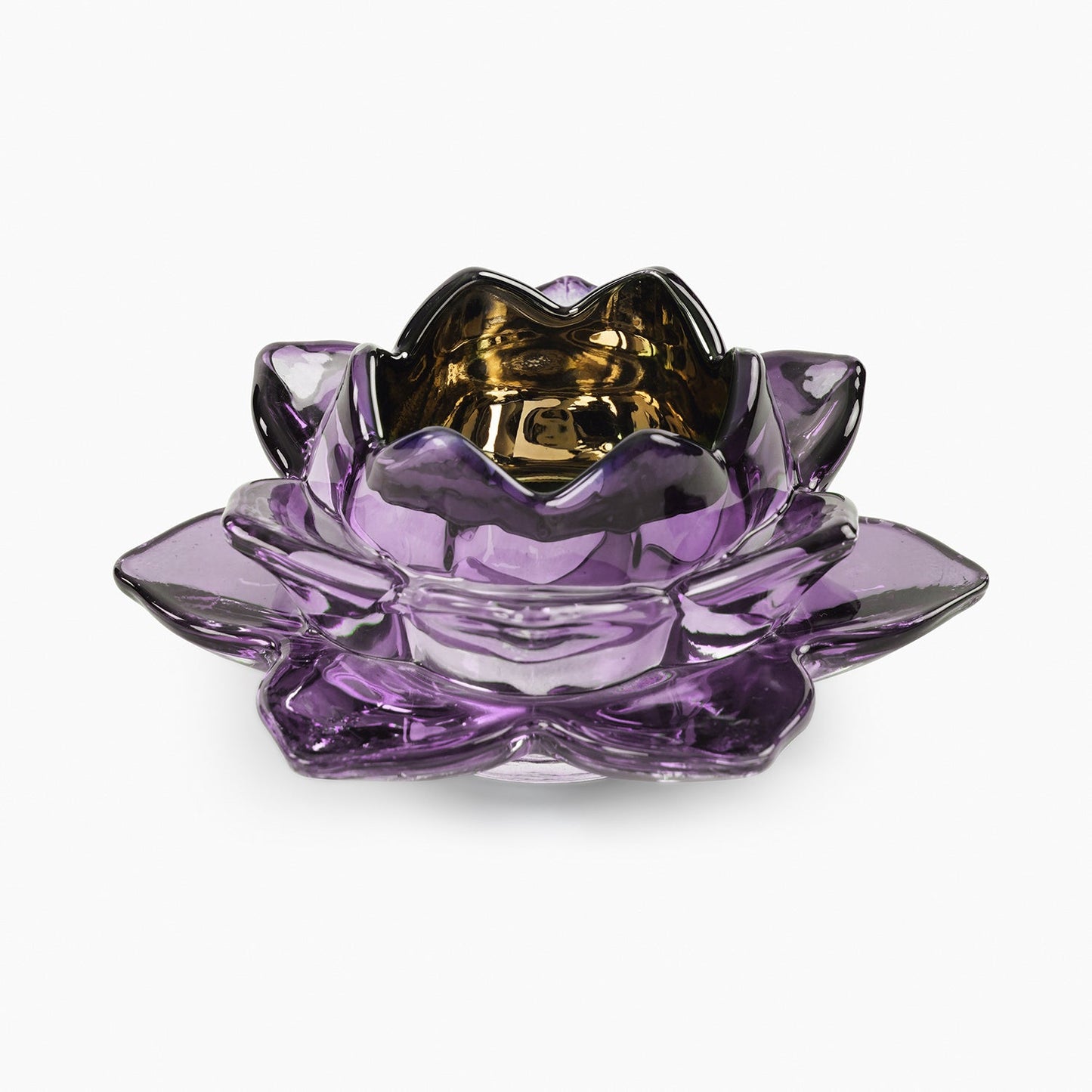 Set of 2 Purple Glass Lotus Shaped Tealight Holders