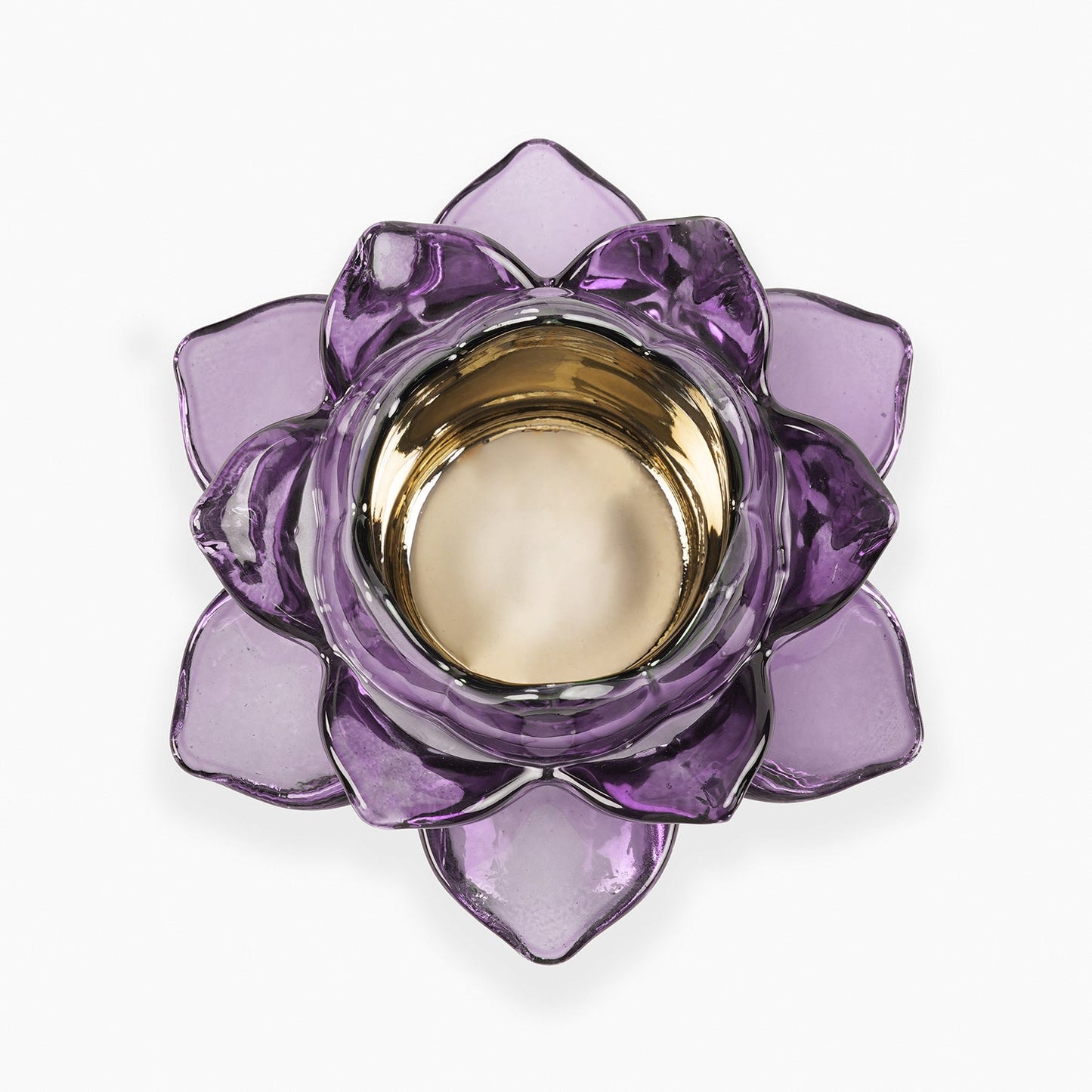 Set of 2 Purple Glass Lotus Shaped Tealight Holders