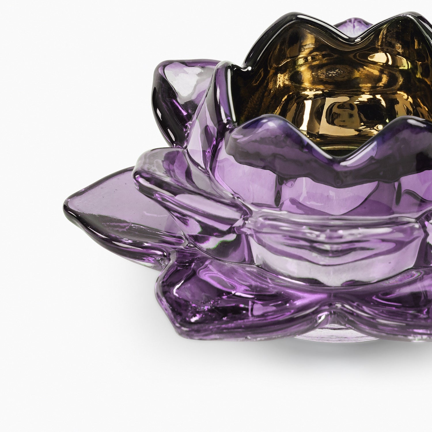 Set of 2 Purple Glass Lotus Shaped Tealight Holders