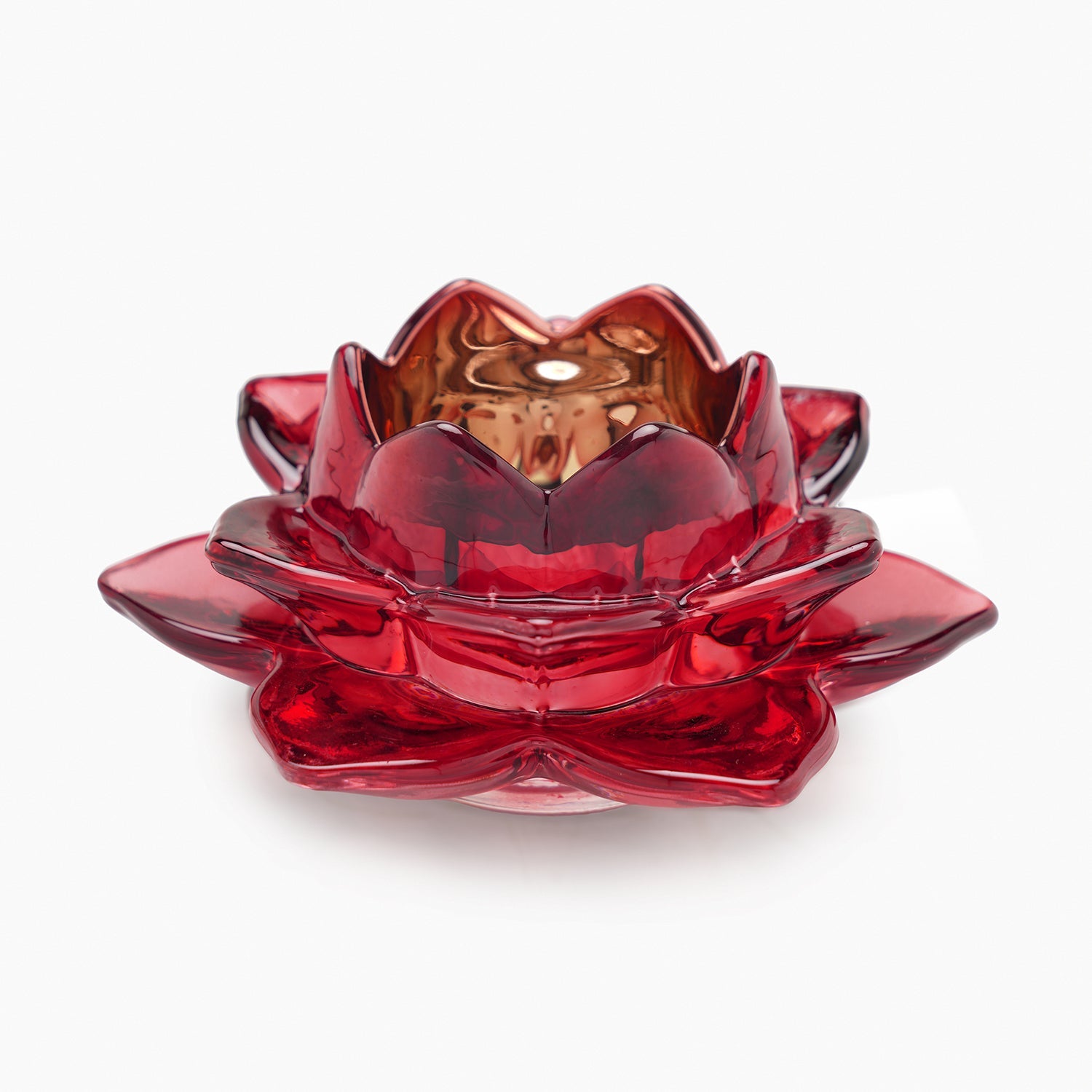 Set of 2 Red Glass Lotus Shaped Tealight Holders