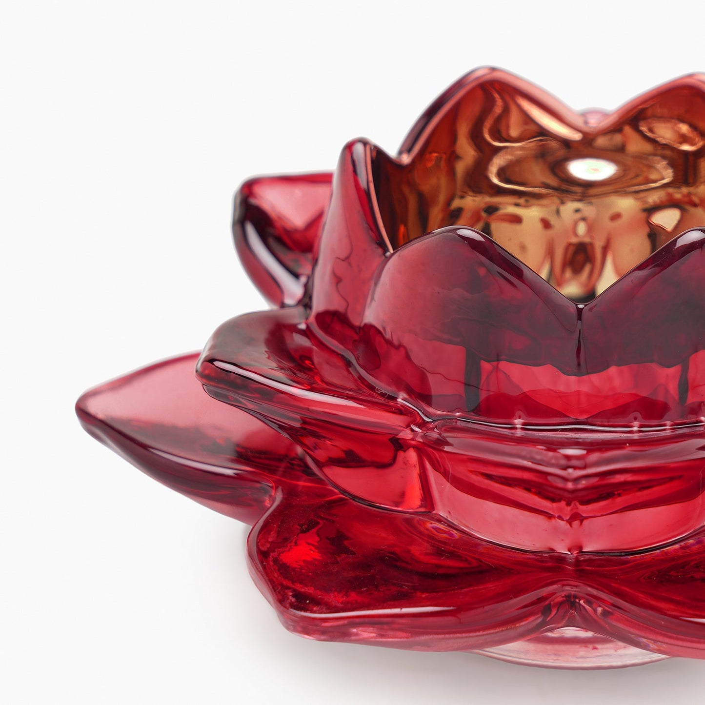 Set of 2 Red Glass Lotus Shaped Tealight Holders