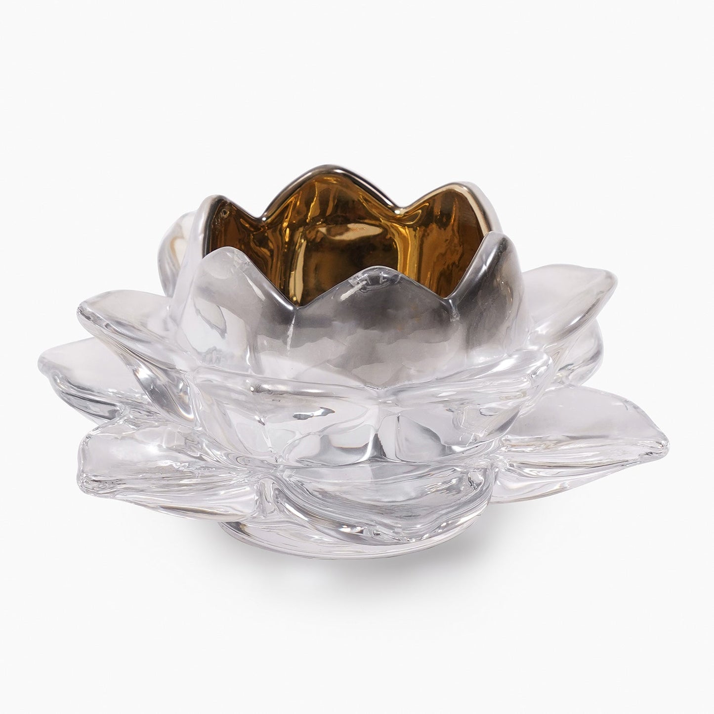 Set of 2 Clear Glass Lotus Shaped Tealight Holders