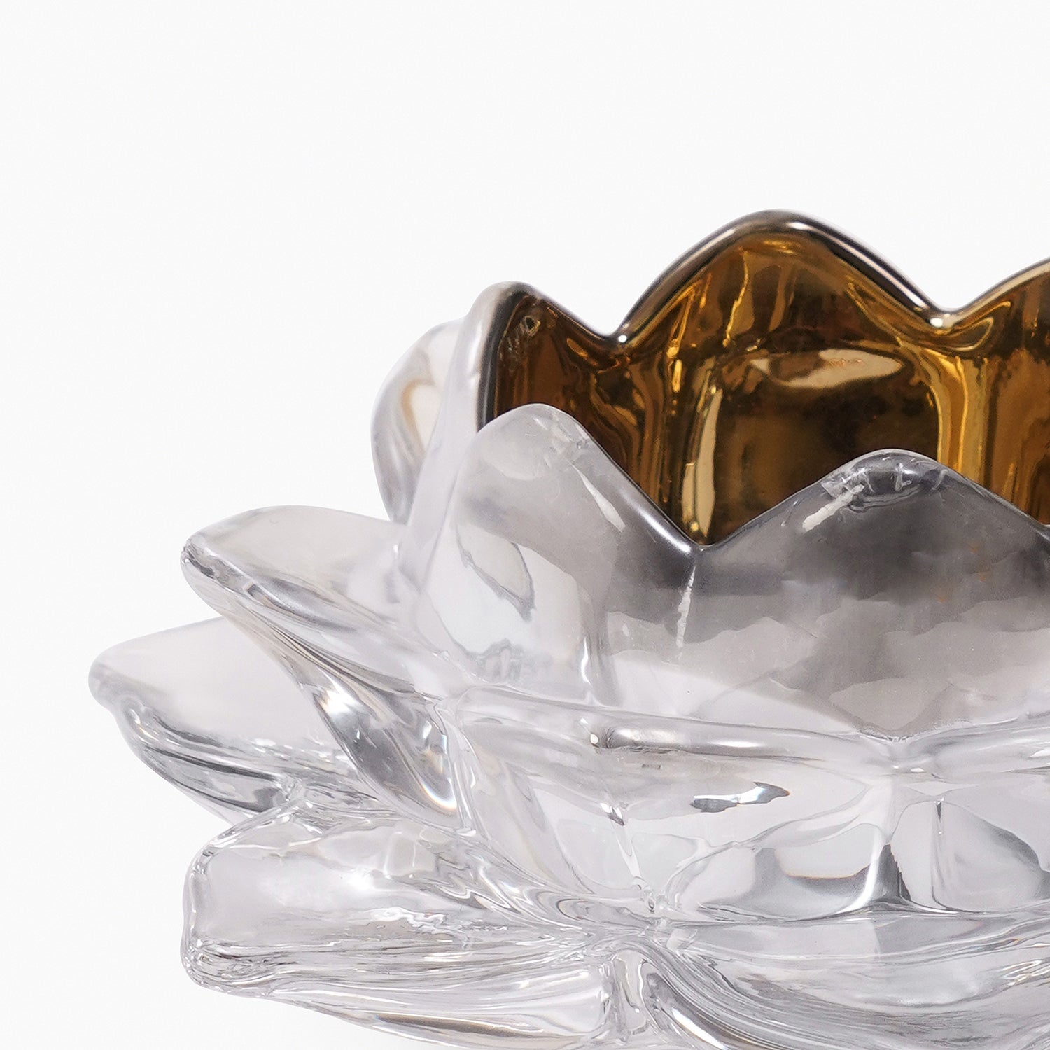 Set of 2 Clear Glass Lotus Shaped Tealight Holders