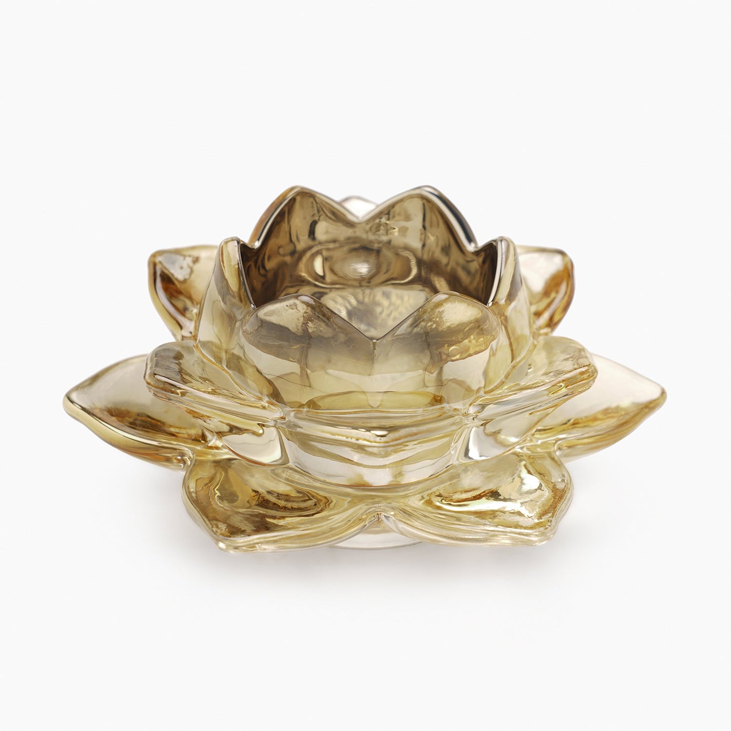 Set of 2 Light Amber Glass Lotus Shaped Tealight Holders