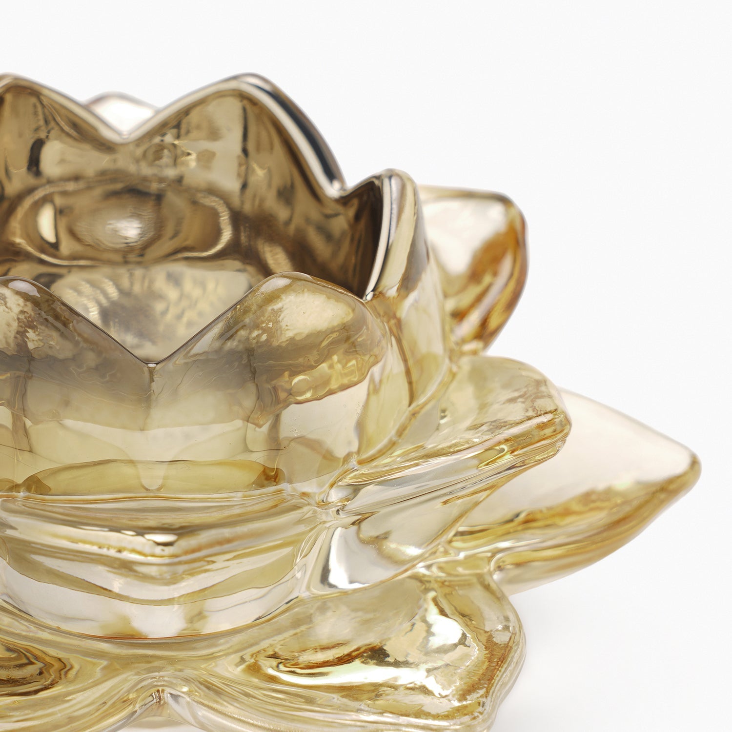 Set of 2 Light Amber Glass Lotus Shaped Tealight Holders