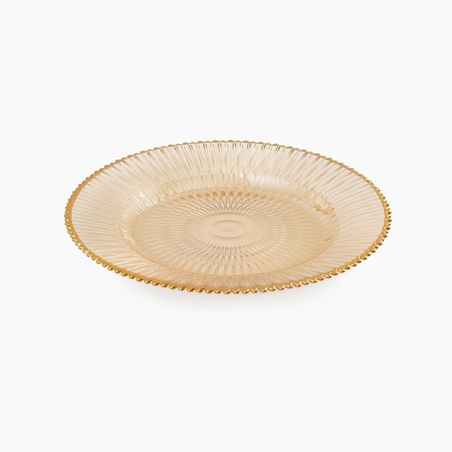Set of 2 Amber and Gold Ribbed Dessert Plates
