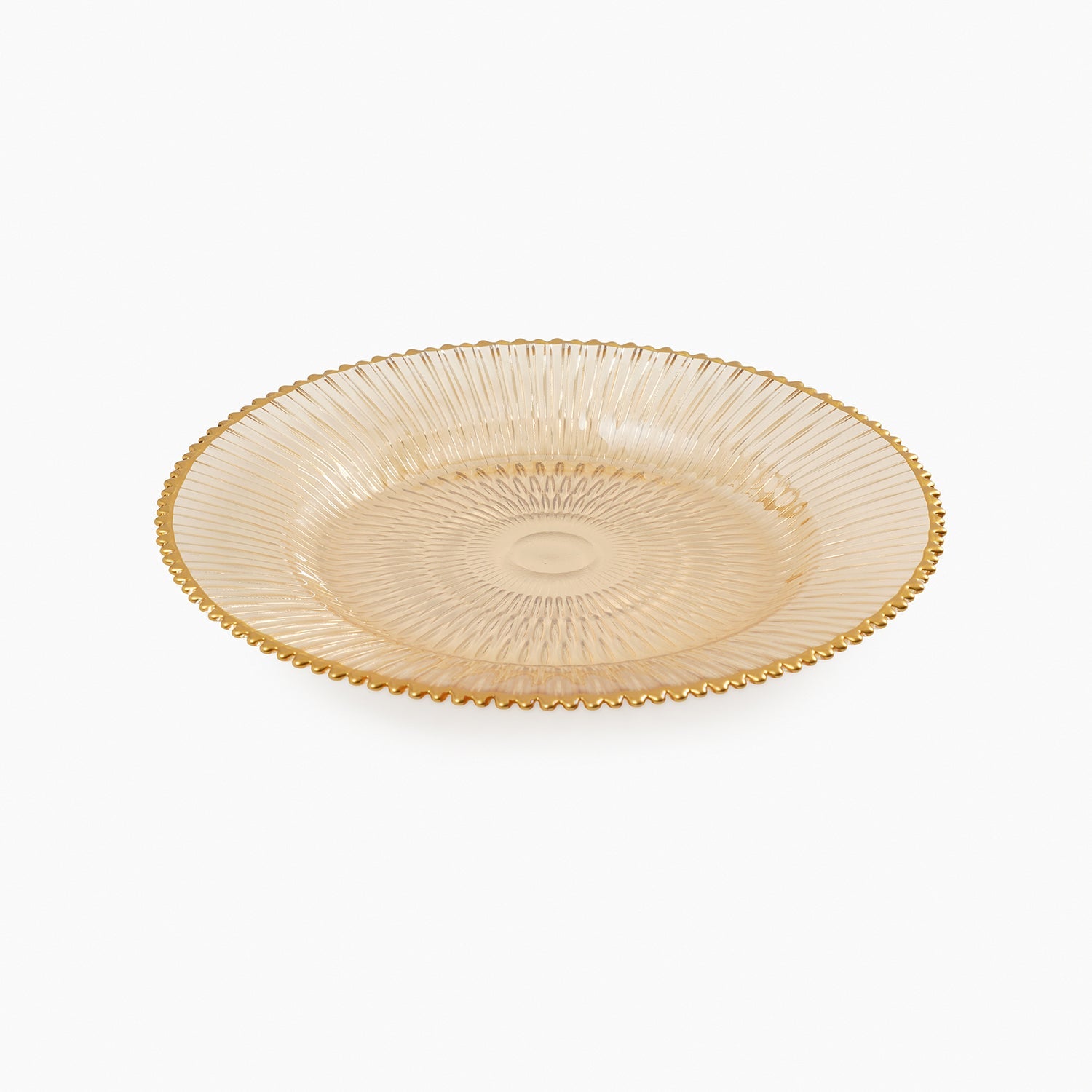 Set of 2 Amber and Gold Ribbed Dessert Plates